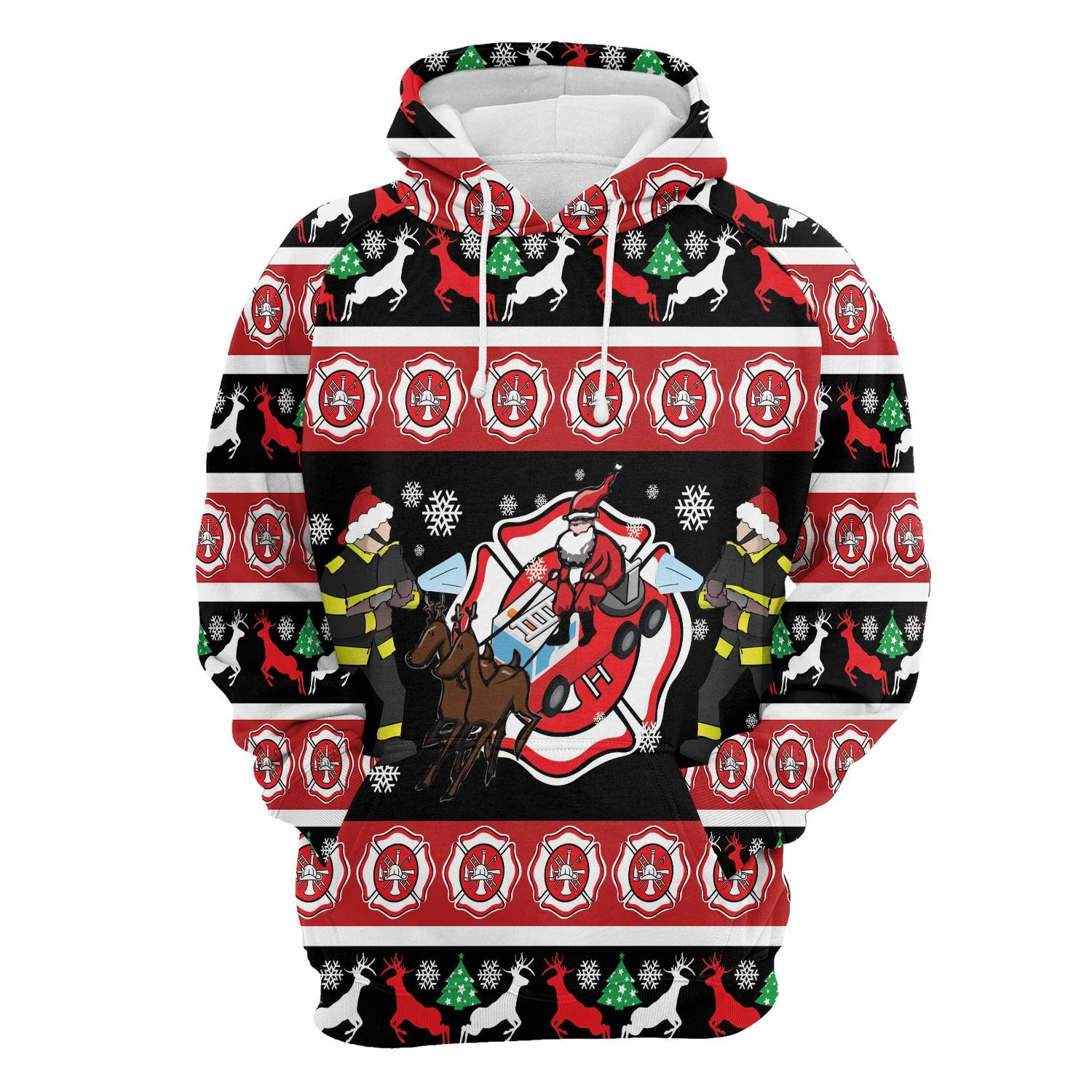 Santa Claus Firefighter Pullover Premium Hoodie , Perfect Outfit For Men And Women On Christmas New Year Autumn Winter - Image 2
