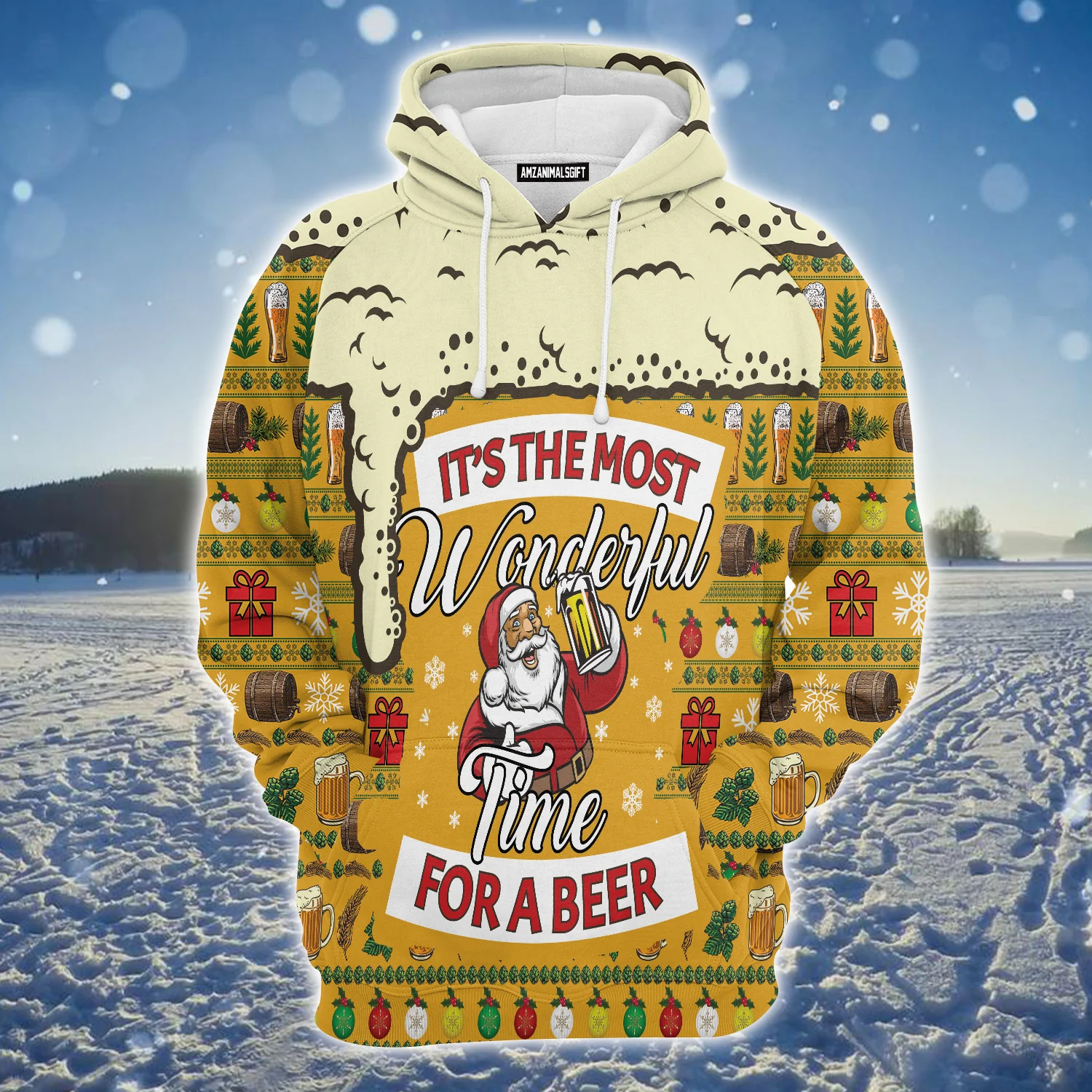 Santa Claus Premium Christmas Hoodie, It's Most Wonderful Time For Beer Unisex Hoodie For Men & Women - Perfect Gift For Christmas, Beer Lovers - Image 2