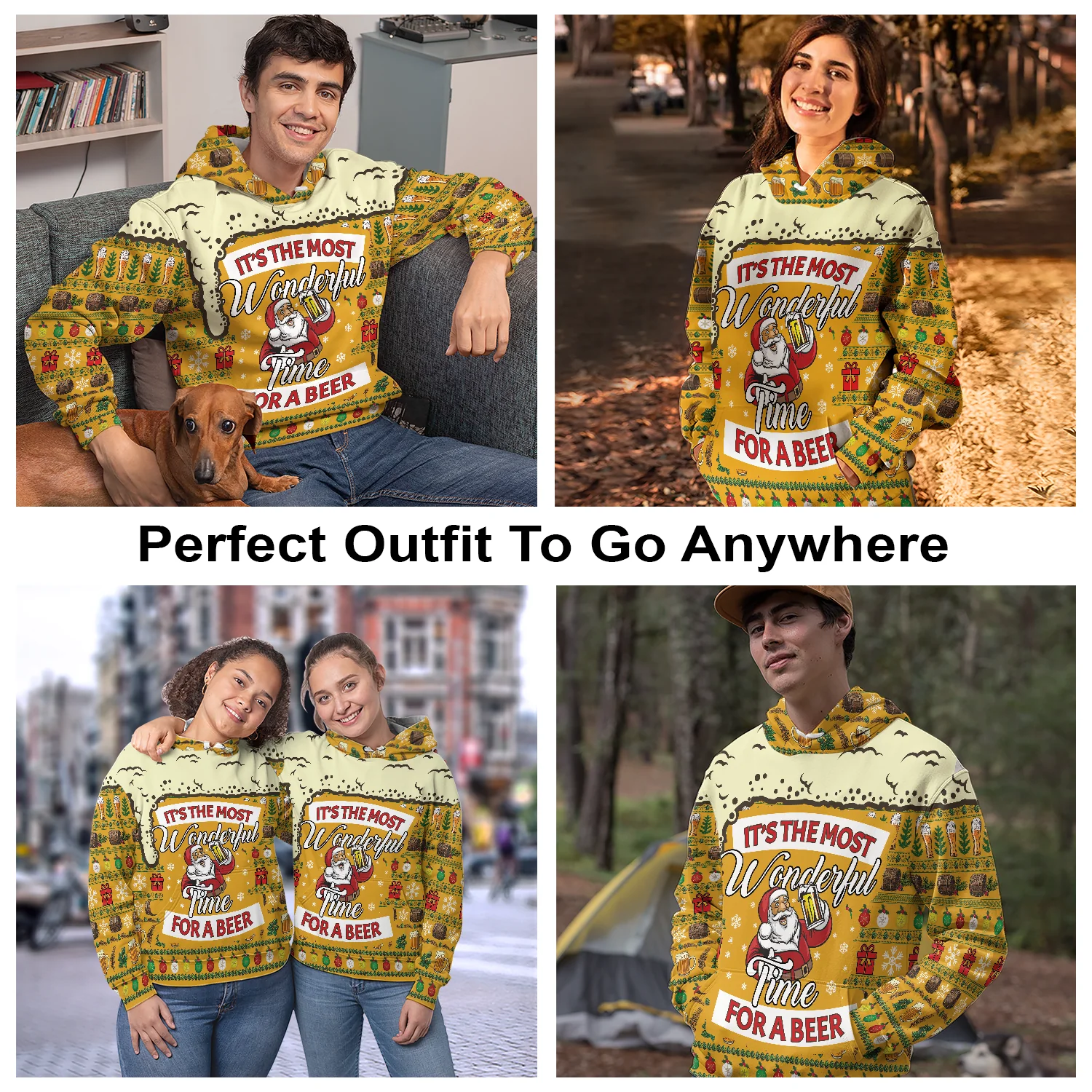 Santa Claus Premium Christmas Hoodie, It's Most Wonderful Time For Beer Unisex Hoodie For Men & Women - Perfect Gift For Christmas, Beer Lovers - Image 4