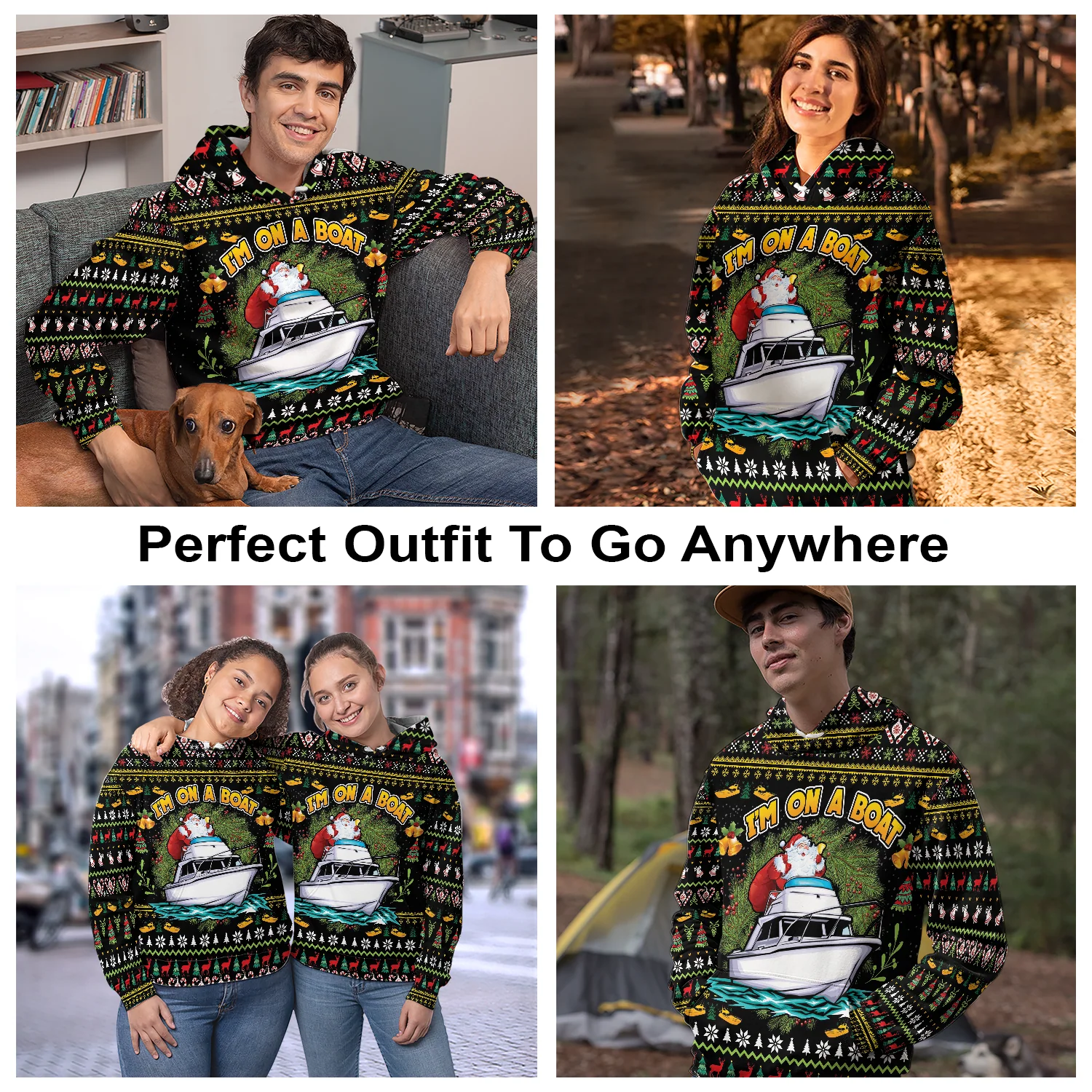 Santa Claus Pullover Premium Hoodie I'm On A Boat, Perfect Outfit For Men And Women On Christmas New Year Autumn Winter - Image 3