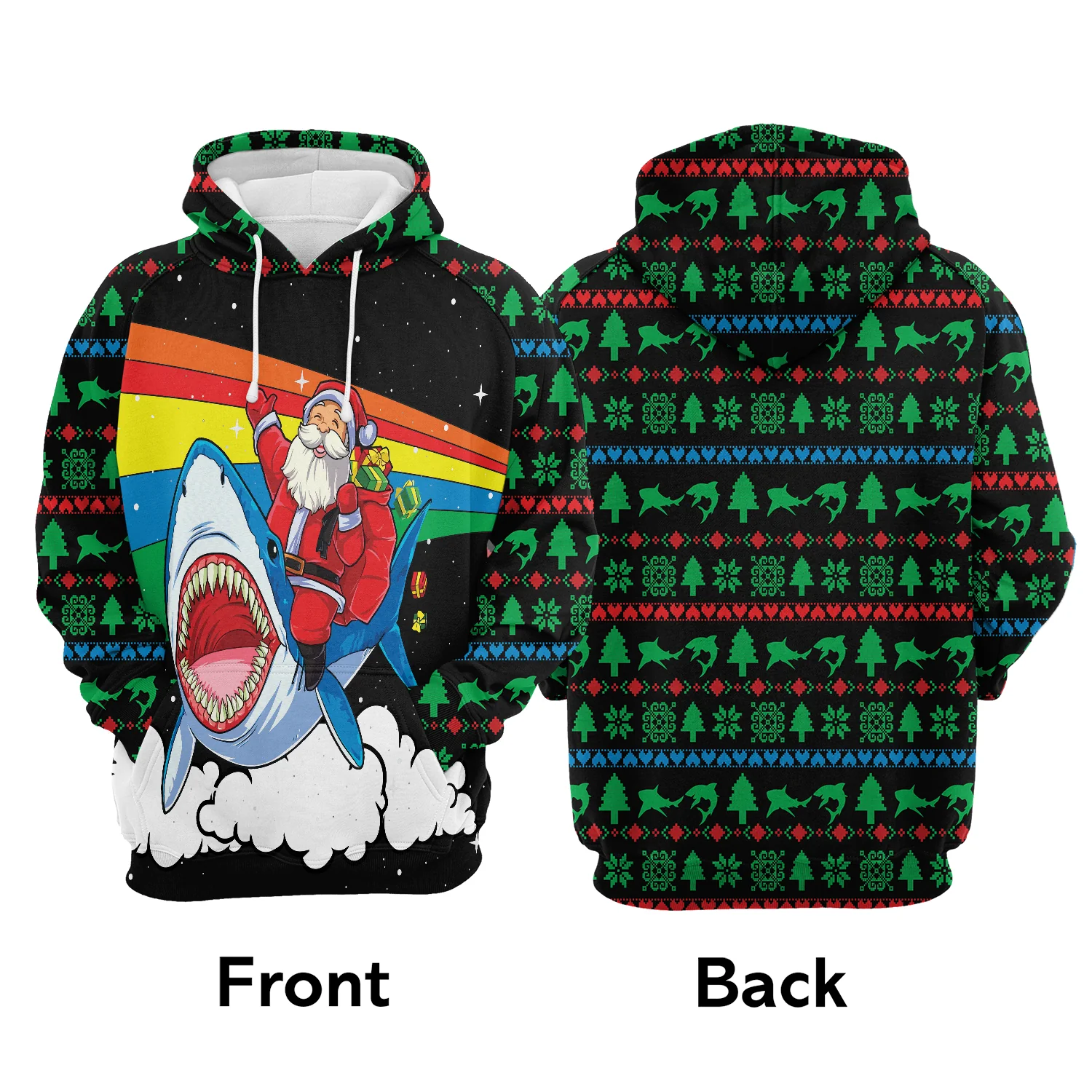 Santa Claus Riding Shark Premium Christmas Hoodie, Funny Christmas Unisex Hoodie For Men & Women - Perfect Gift For Christmas, Friends, Family - Image 3