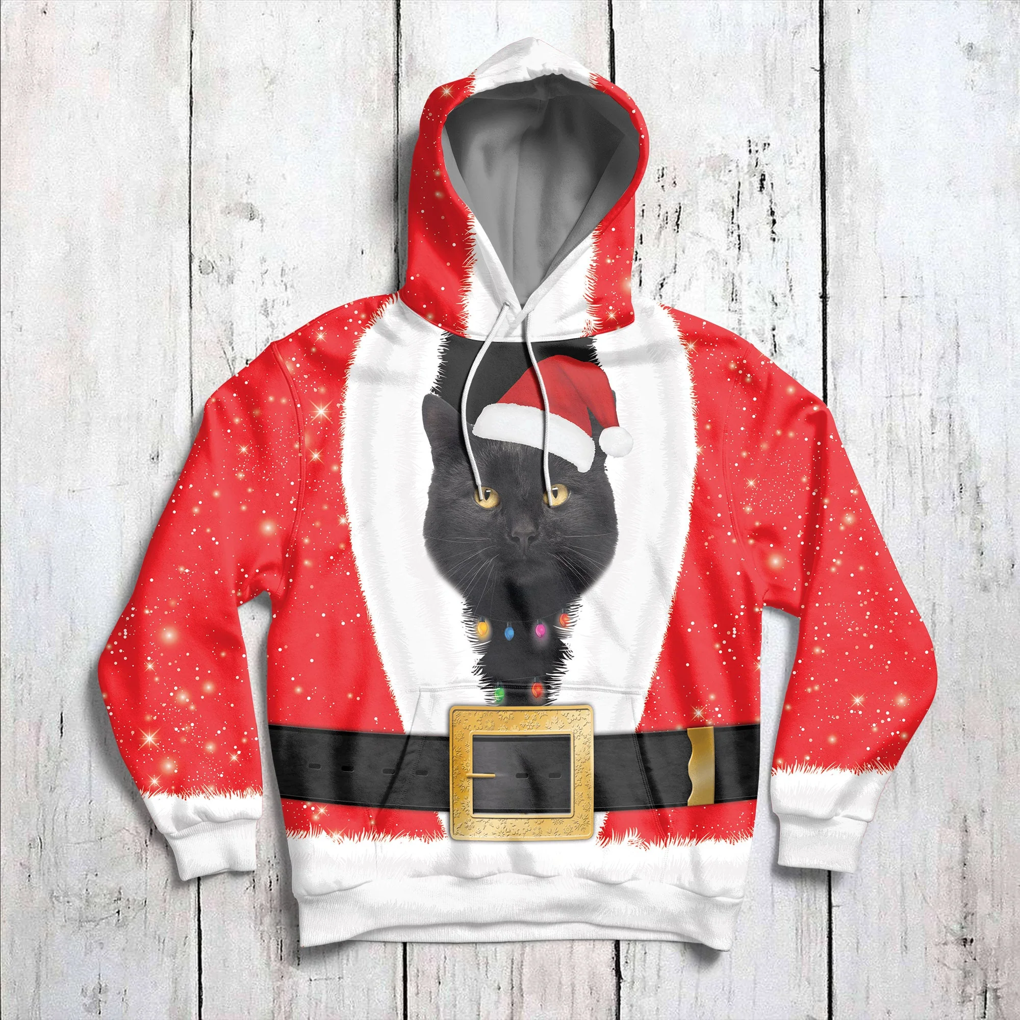 Santa Claus With Black Cat Pullover Premium Hoodie, Perfect Outfit For Men And Women On Christmas New Year Autumn Winter - Image 2