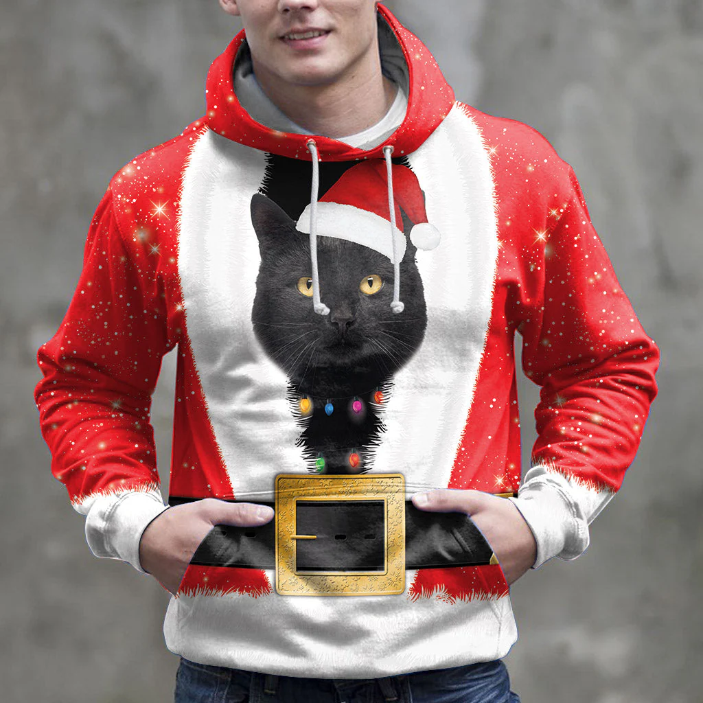 Santa Claus With Black Cat Pullover Premium Hoodie, Perfect Outfit For Men And Women On Christmas New Year Autumn Winter - Image 3