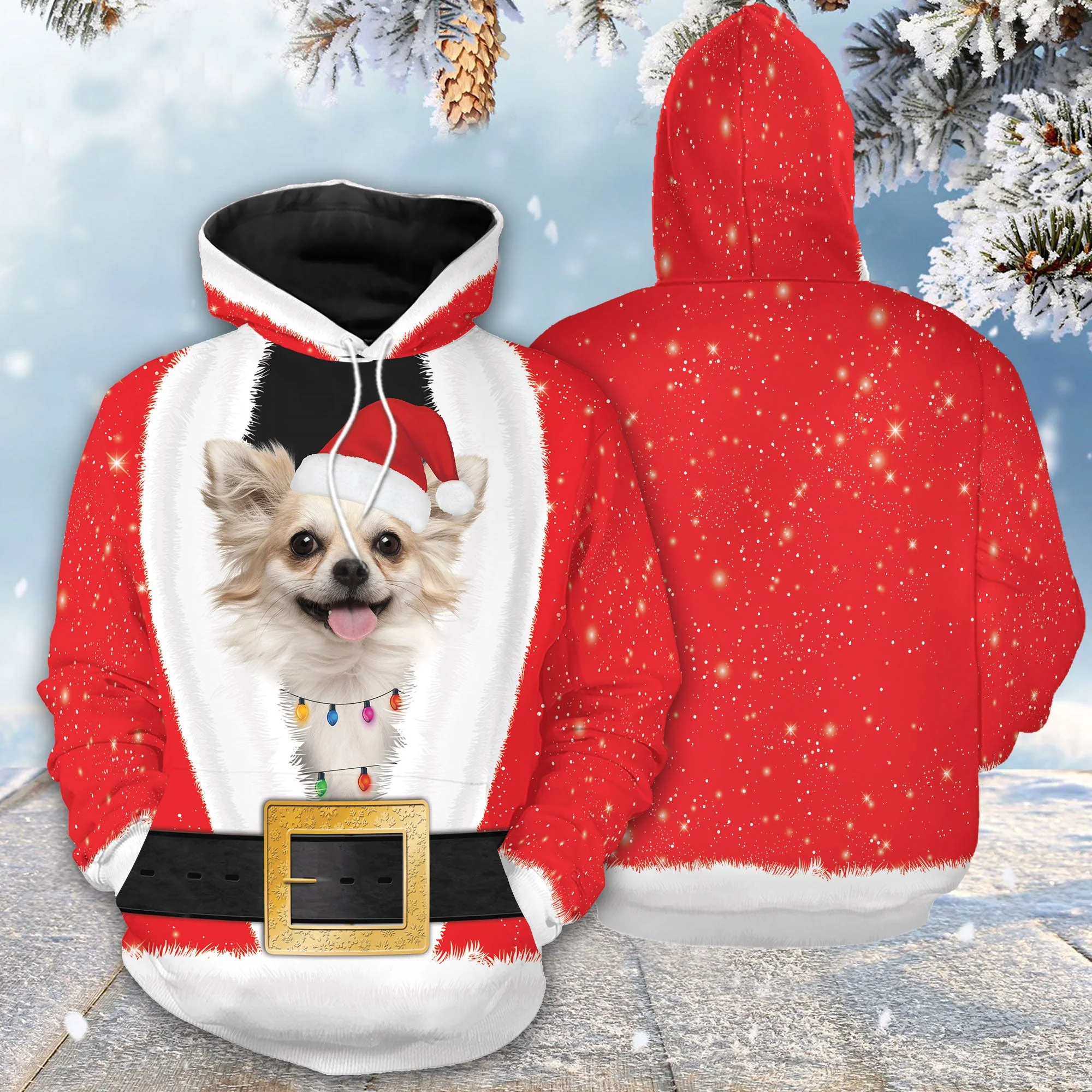 Santa Claus With Chihuahua Pullover Premium Hoodie, Perfect Outfit For Men And Women On Christmas New Year Autumn Winter - Image 3