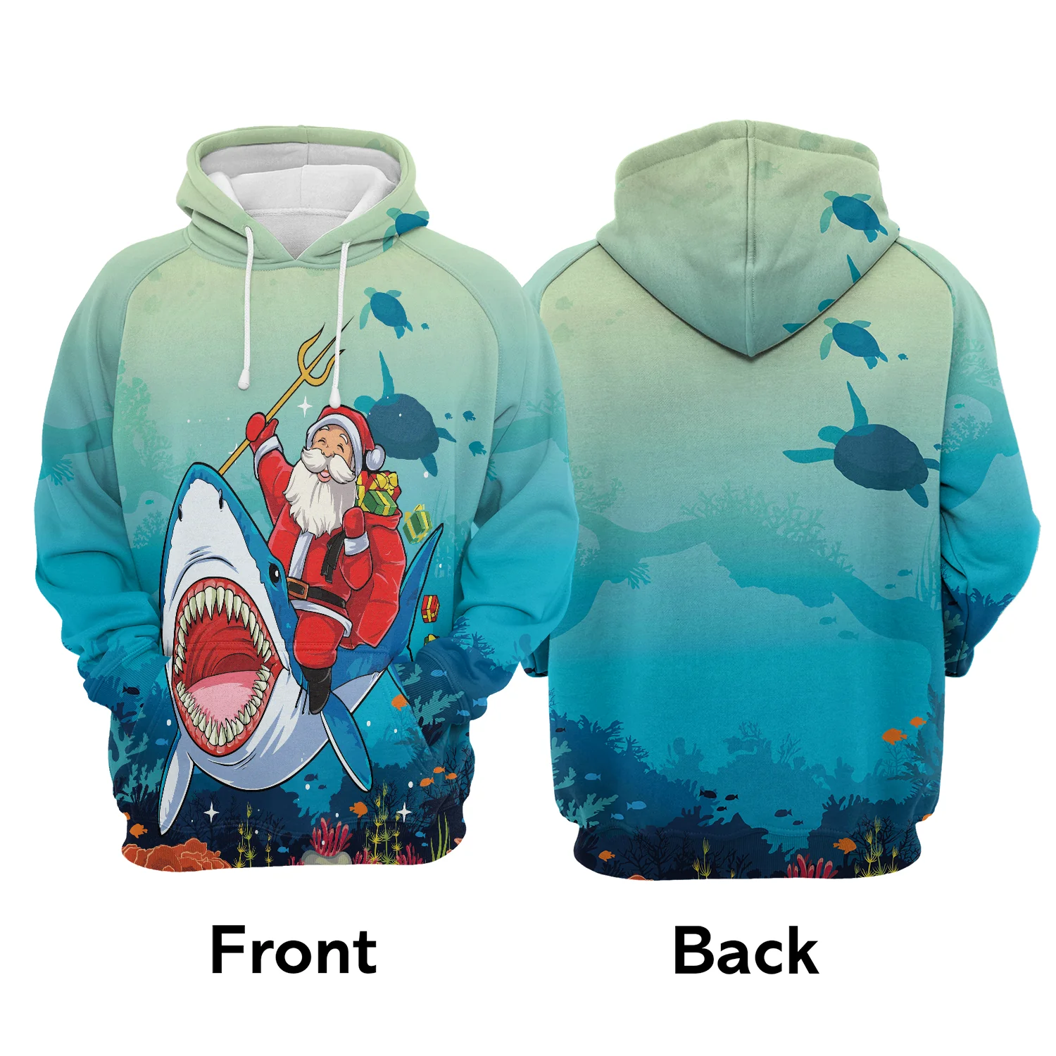 Santa Claus With Shark Premium Christmas Hoodie, Blue Ocean Unisex Hoodie For Men & Women - Perfect Gift For Christmas, Friends, Family - Image 3