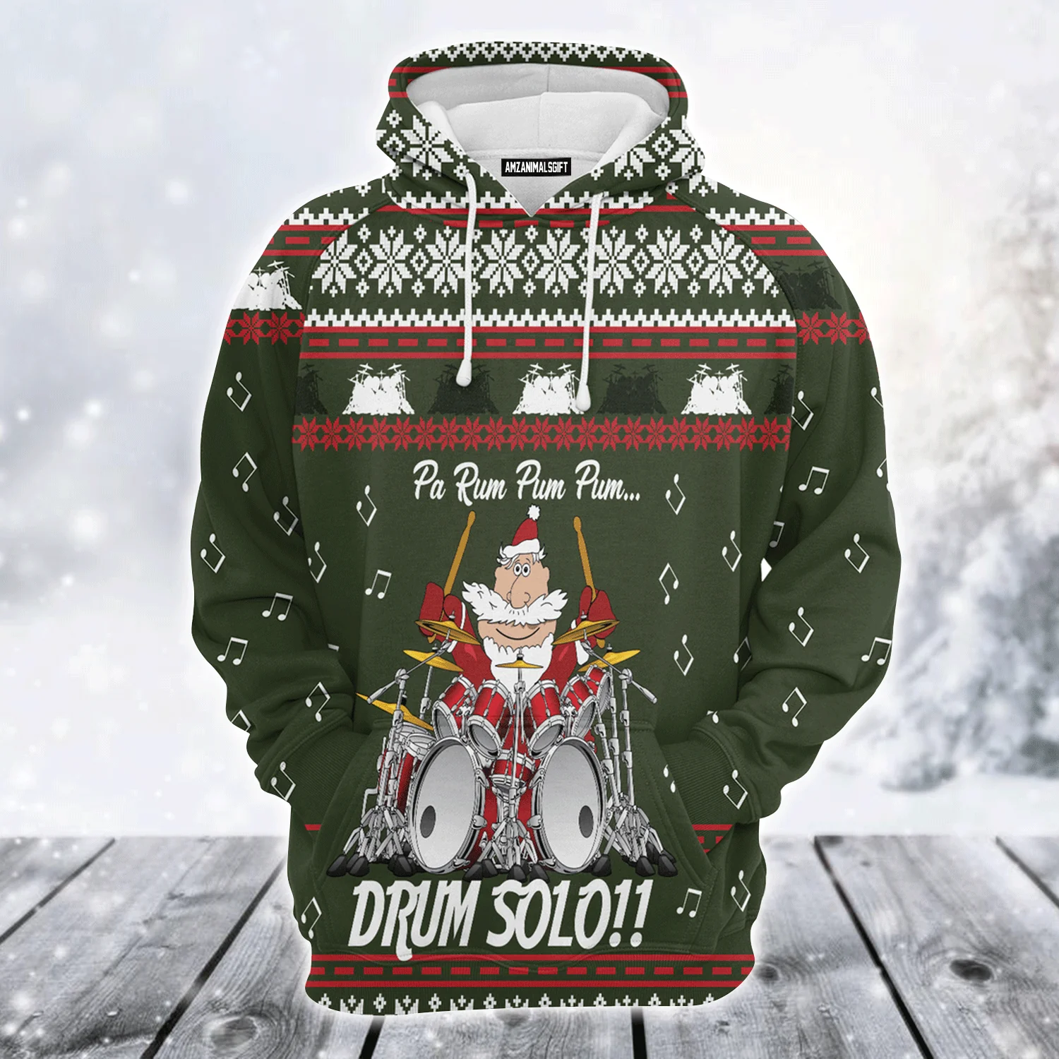 Santa Drum Premium Christmas Hoodie, Funny Santa Drum Solo Unisex Hoodie For Men & Women - Perfect Gift For Christmas, Friends, Family
