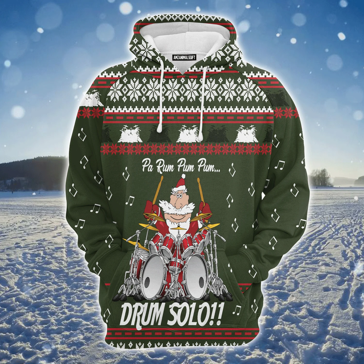 Santa Drum Premium Christmas Hoodie, Funny Santa Drum Solo Unisex Hoodie For Men & Women - Perfect Gift For Christmas, Friends, Family - Image 2