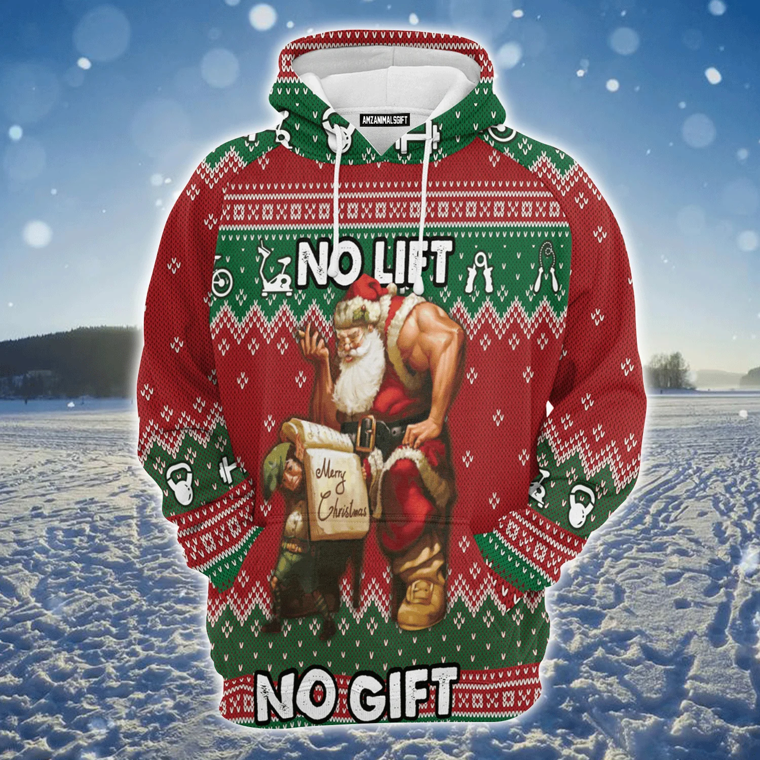 Santa Gym Premium Christmas Hoodie, No Lift No Gift Christmas Unisex Hoodie For Men & Women - Perfect Gift For Christmas, Family, Gymer