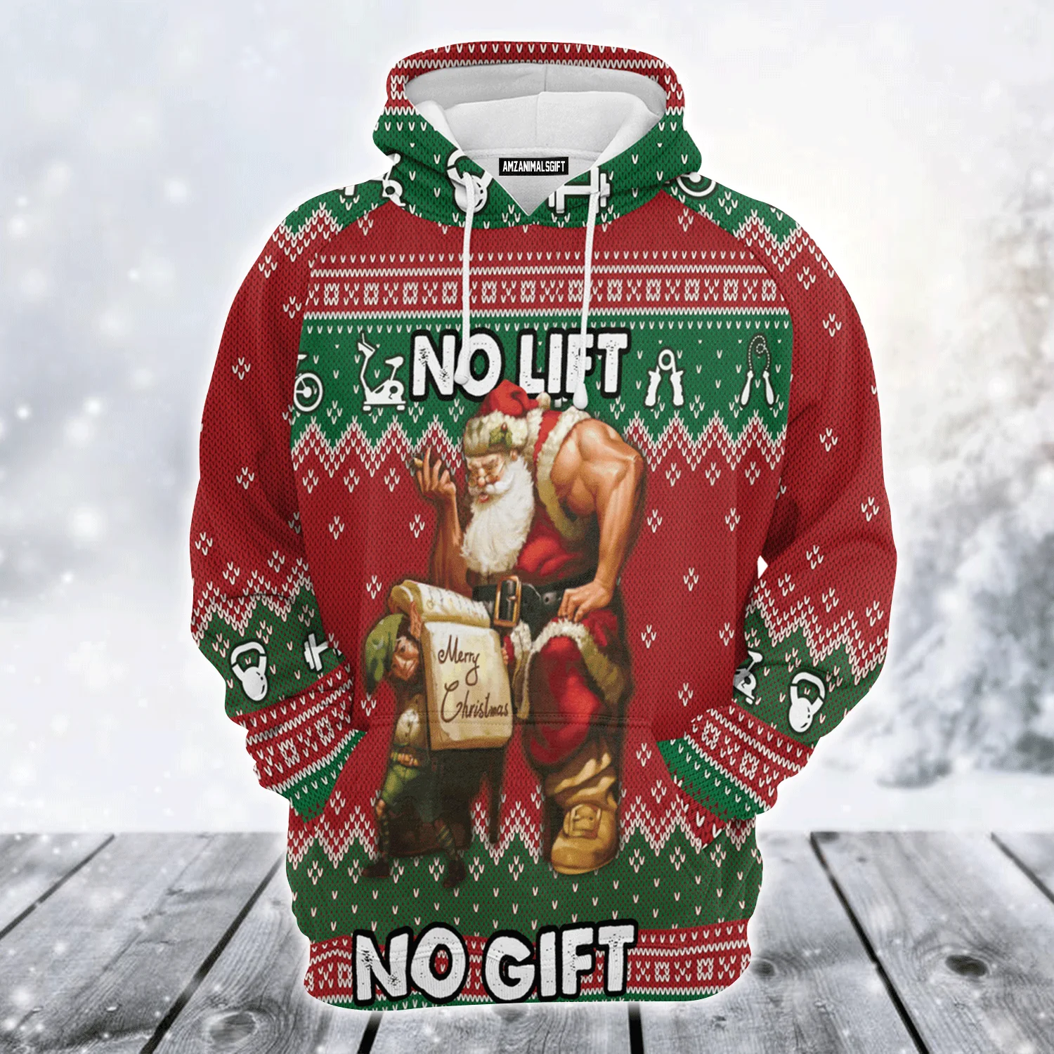 Santa Gym Premium Christmas Hoodie, No Lift No Gift Christmas Unisex Hoodie For Men & Women - Perfect Gift For Christmas, Family, Gymer - Image 2