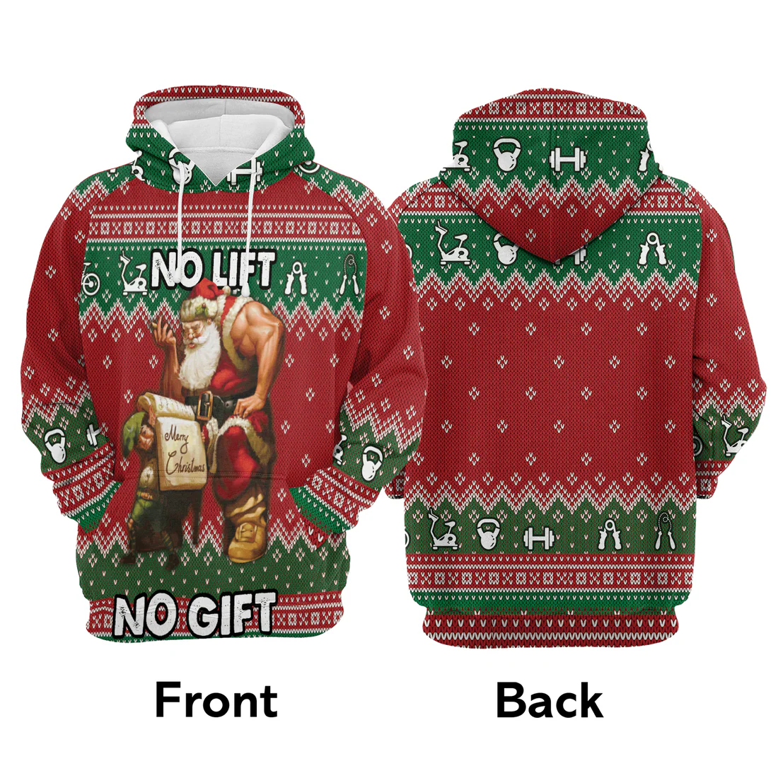Santa Gym Premium Christmas Hoodie, No Lift No Gift Christmas Unisex Hoodie For Men & Women - Perfect Gift For Christmas, Family, Gymer - Image 3