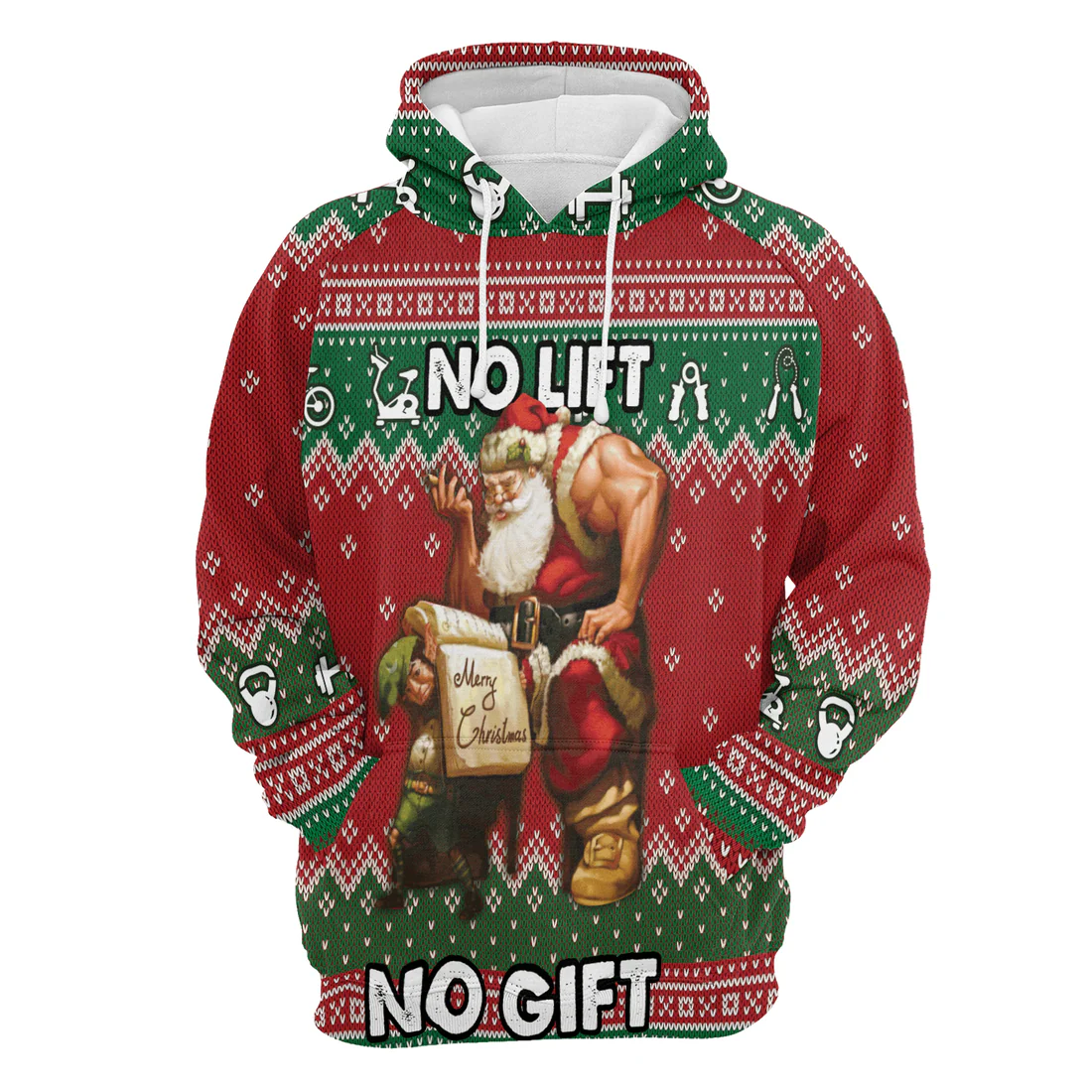 Santa Gym Premium Christmas Hoodie, No Lift No Gift Christmas Unisex Hoodie For Men & Women - Perfect Gift For Christmas, Family, Gymer - Image 4