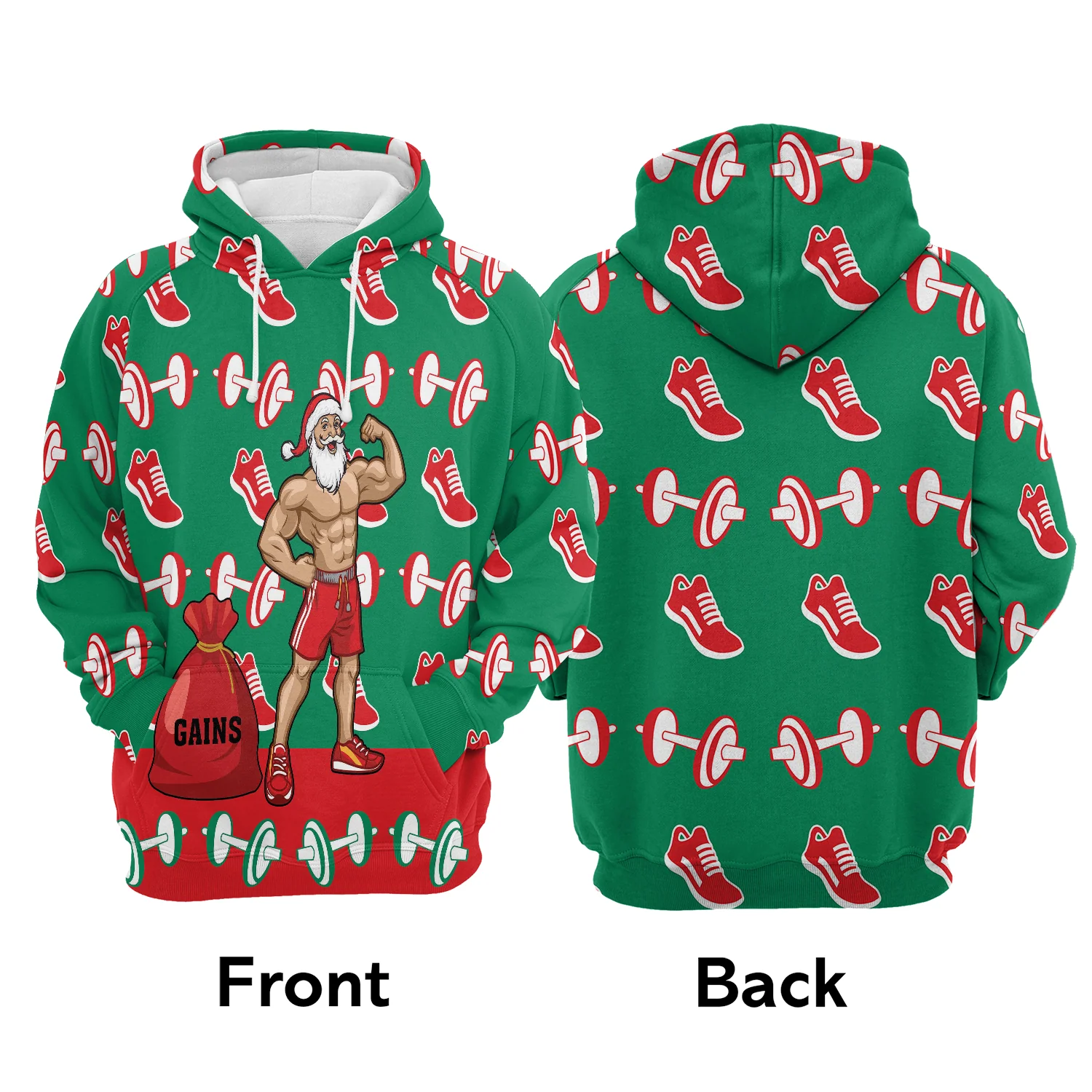 Santa Gym Red & Blue Pullover Premium Hoodie, Perfect Outfit For Men And Women On Christmas New Year Autumn Winter - Image 2