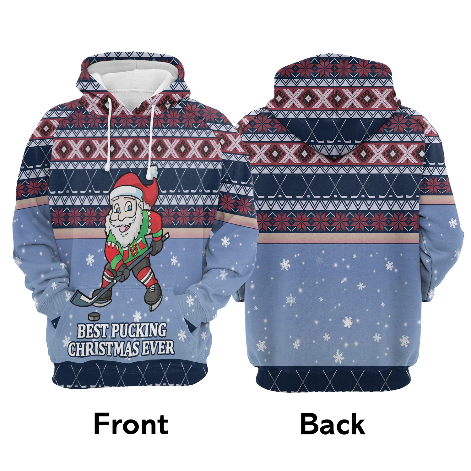 Santa Hockey Premium Christmas Hoodie, Best Pucking Christmas Ever Unisex Hoodie For Men & Women - Perfect Gift For Christmas, Friends, Hockey Lovers - Image 3