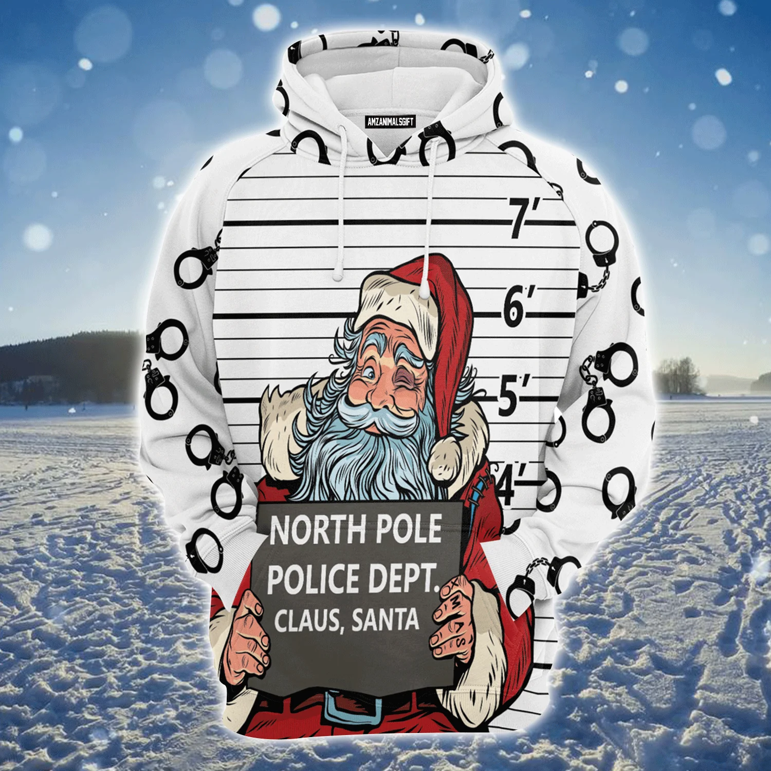 Santa Premium Christmas Hoodie, Funny Santa Arrested By North Pole Police Unisex Hoodie For Men & Women - Perfect Gift For Christmas, Santa Lover - Image 2