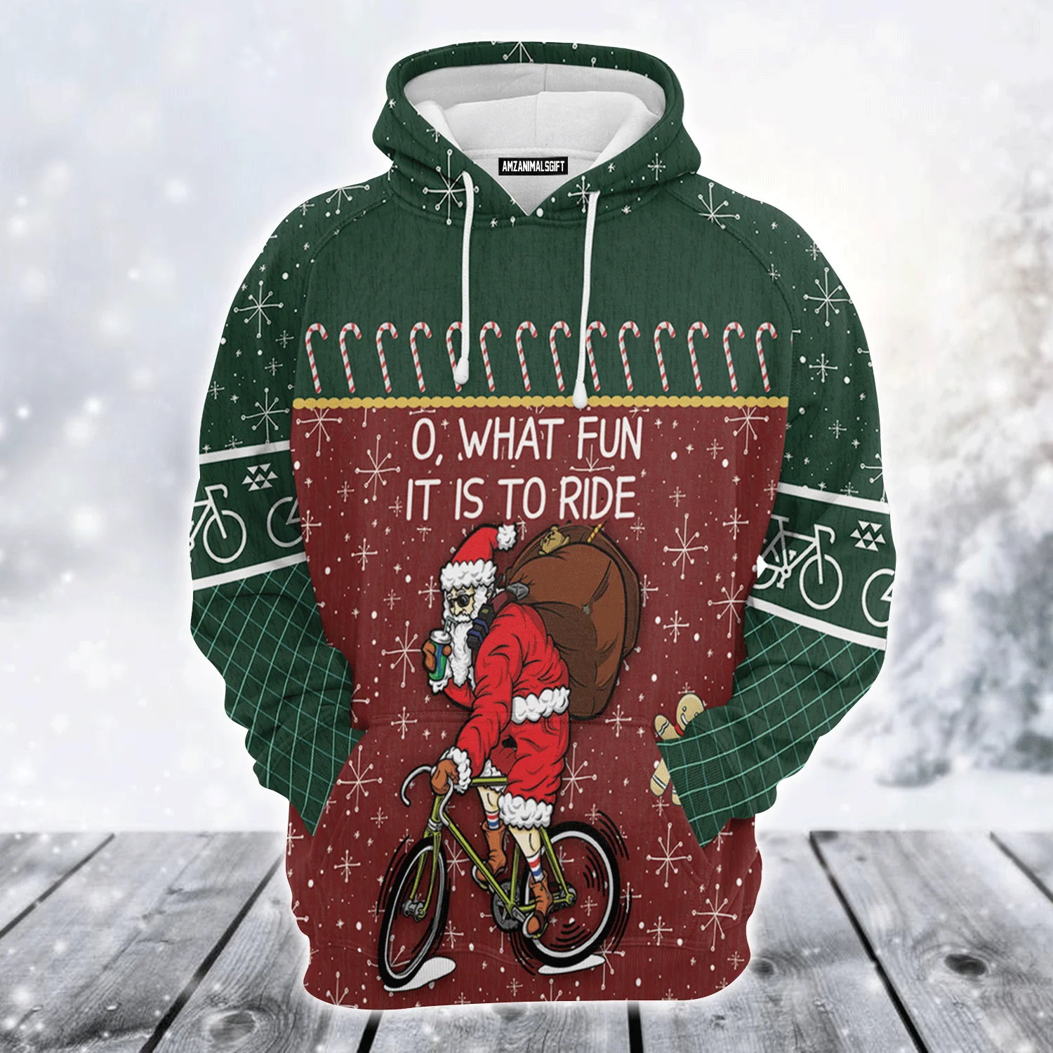Santa Premium Christmas Hoodie, Funny Santa Cycling Unisex Hoodie For Men & Women - Perfect Gift For Christmas, Friends, Family - Image 2