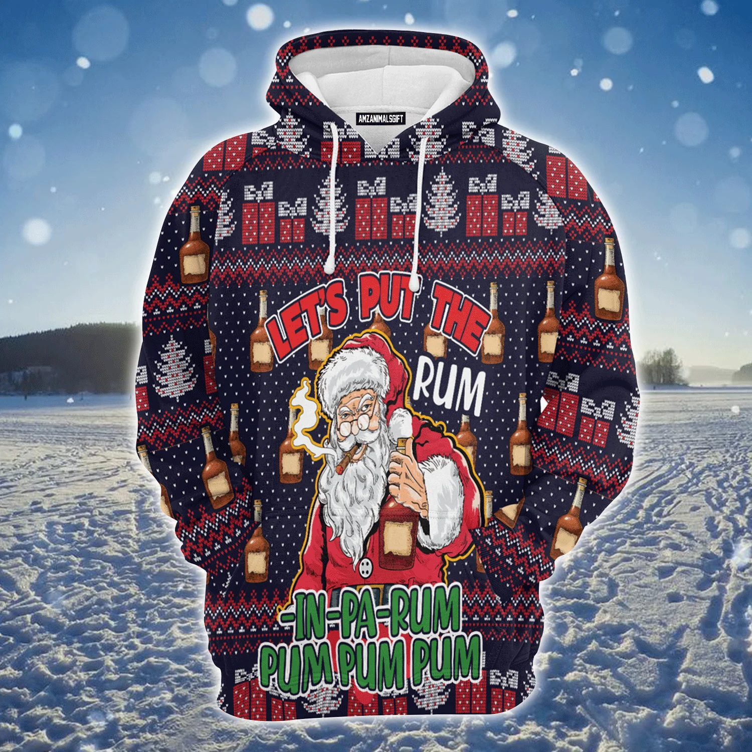 Santa Premium Christmas Hoodie, Let's Put The Rum-in-pa-rum Pum Pum Unisex Hoodie For Men & Women - Perfect Gift For Christmas, Friends, Family