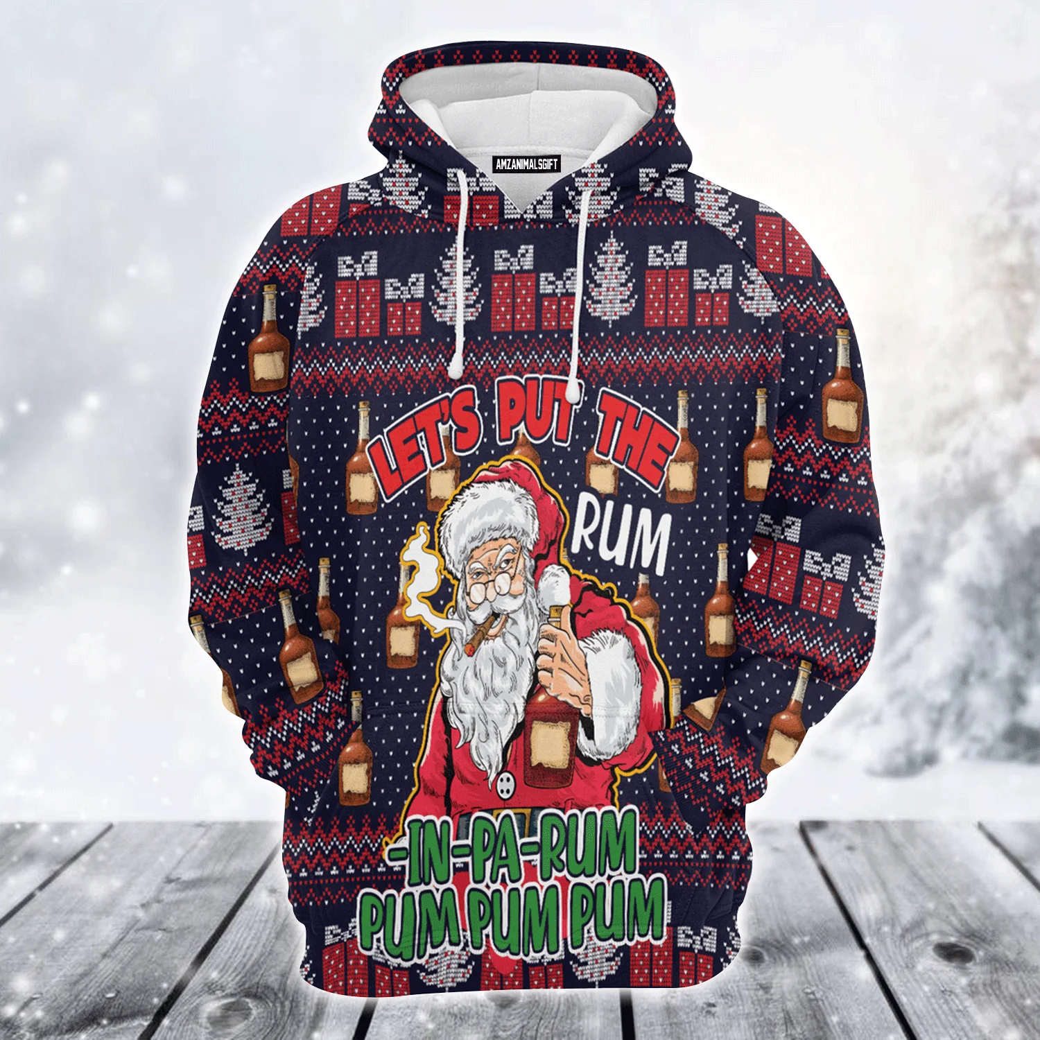 Santa Premium Christmas Hoodie, Let's Put The Rum-in-pa-rum Pum Pum Unisex Hoodie For Men & Women - Perfect Gift For Christmas, Friends, Family - Image 2