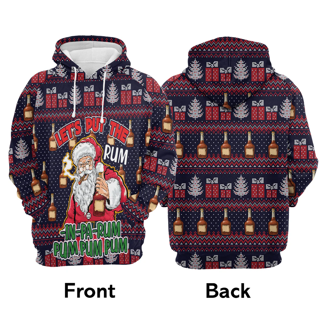 Santa Premium Christmas Hoodie, Let's Put The Rum-in-pa-rum Pum Pum Unisex Hoodie For Men & Women - Perfect Gift For Christmas, Friends, Family - Image 3