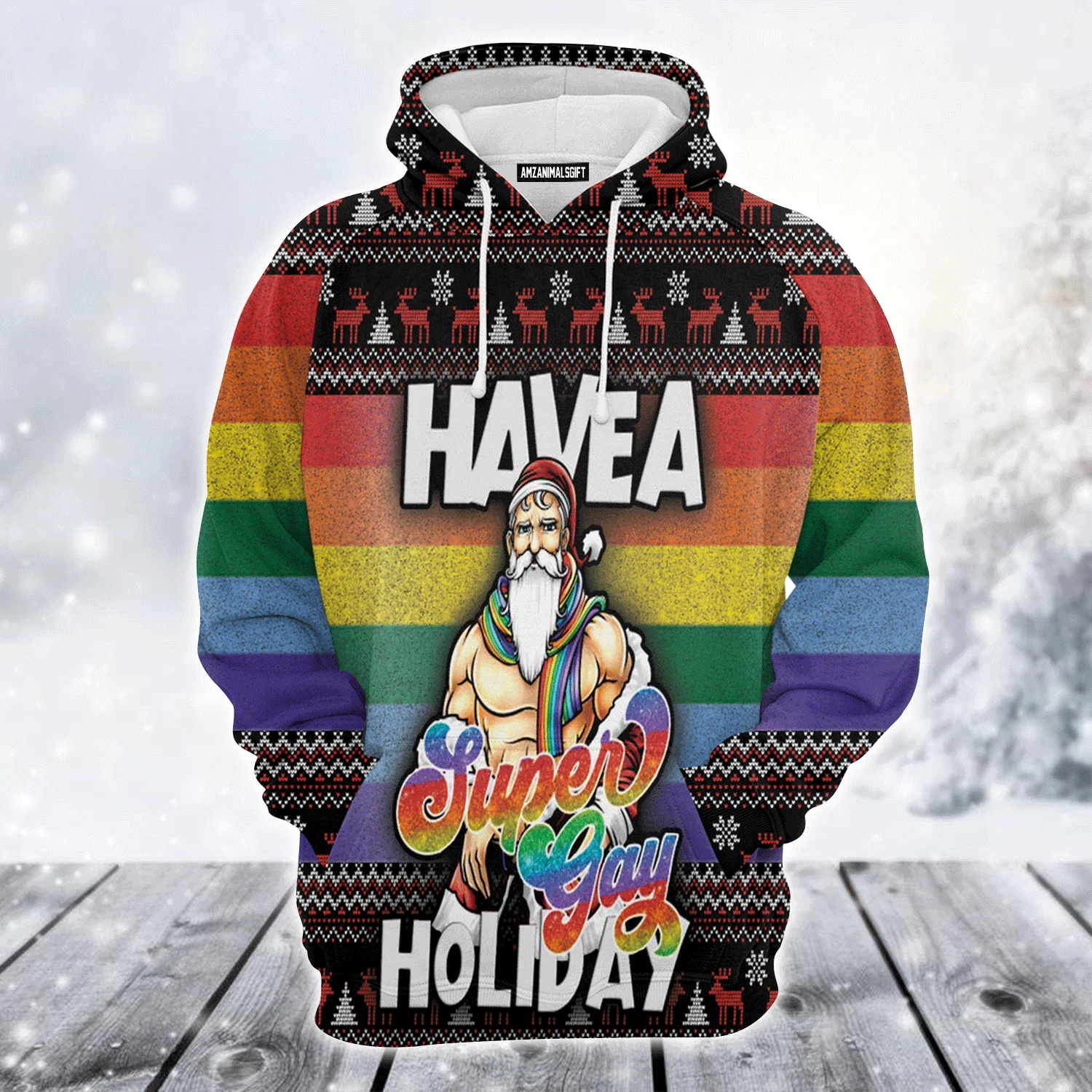 Santa Premium Christmas Hoodie, Santa Have A Super Gay Holiday LGBT Christmas Unisex Hoodie For Men & Women - Perfect Gift For Christmas, LGBT - Image 2