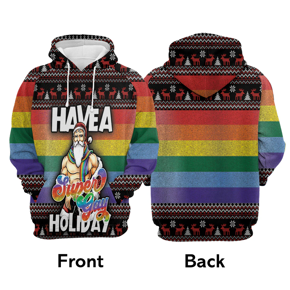 Santa Premium Christmas Hoodie, Santa Have A Super Gay Holiday LGBT Christmas Unisex Hoodie For Men & Women - Perfect Gift For Christmas, LGBT - Image 3