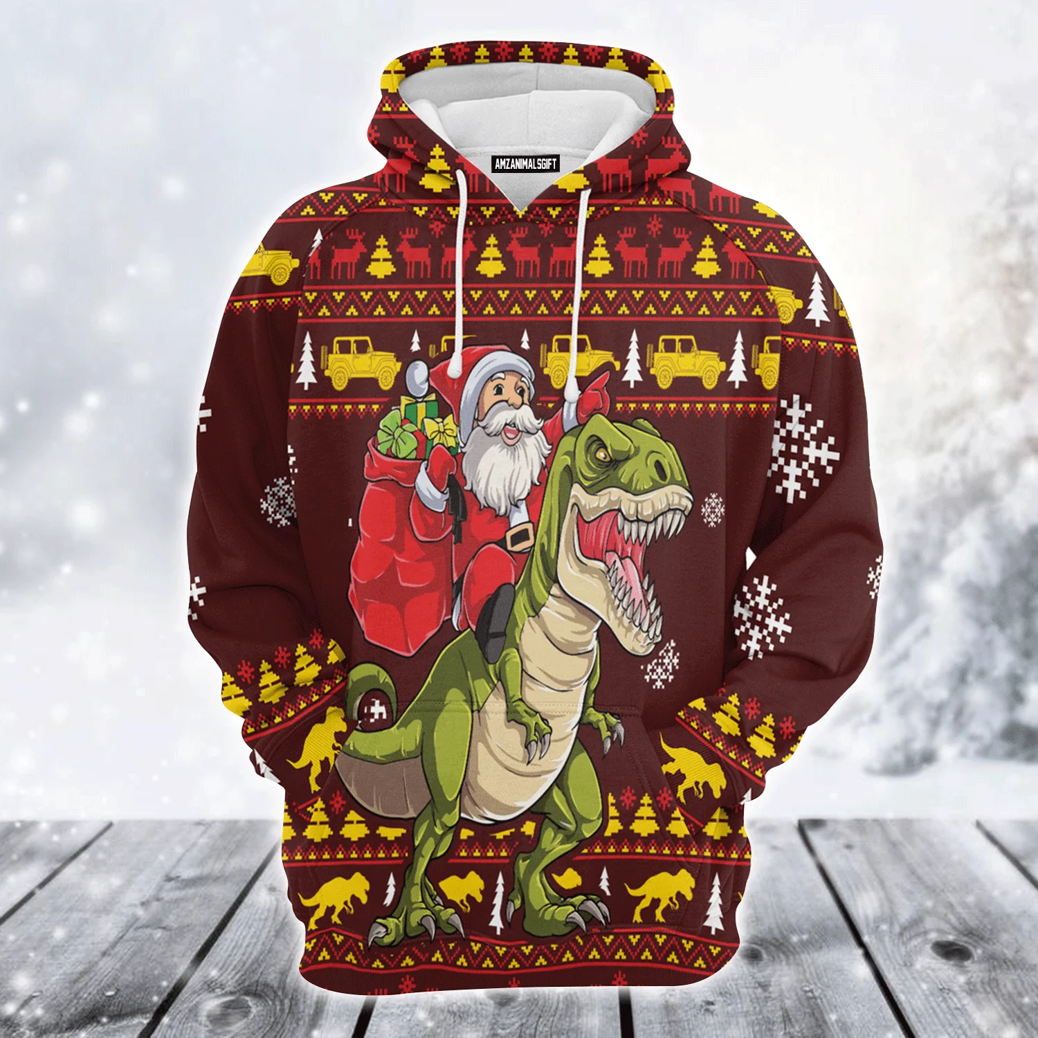 Santa Premium Christmas Hoodie, Santa Riding Dinosaur Funny Unisex Hoodie For Men & Women - Perfect Gift For Christmas, Friends, Family