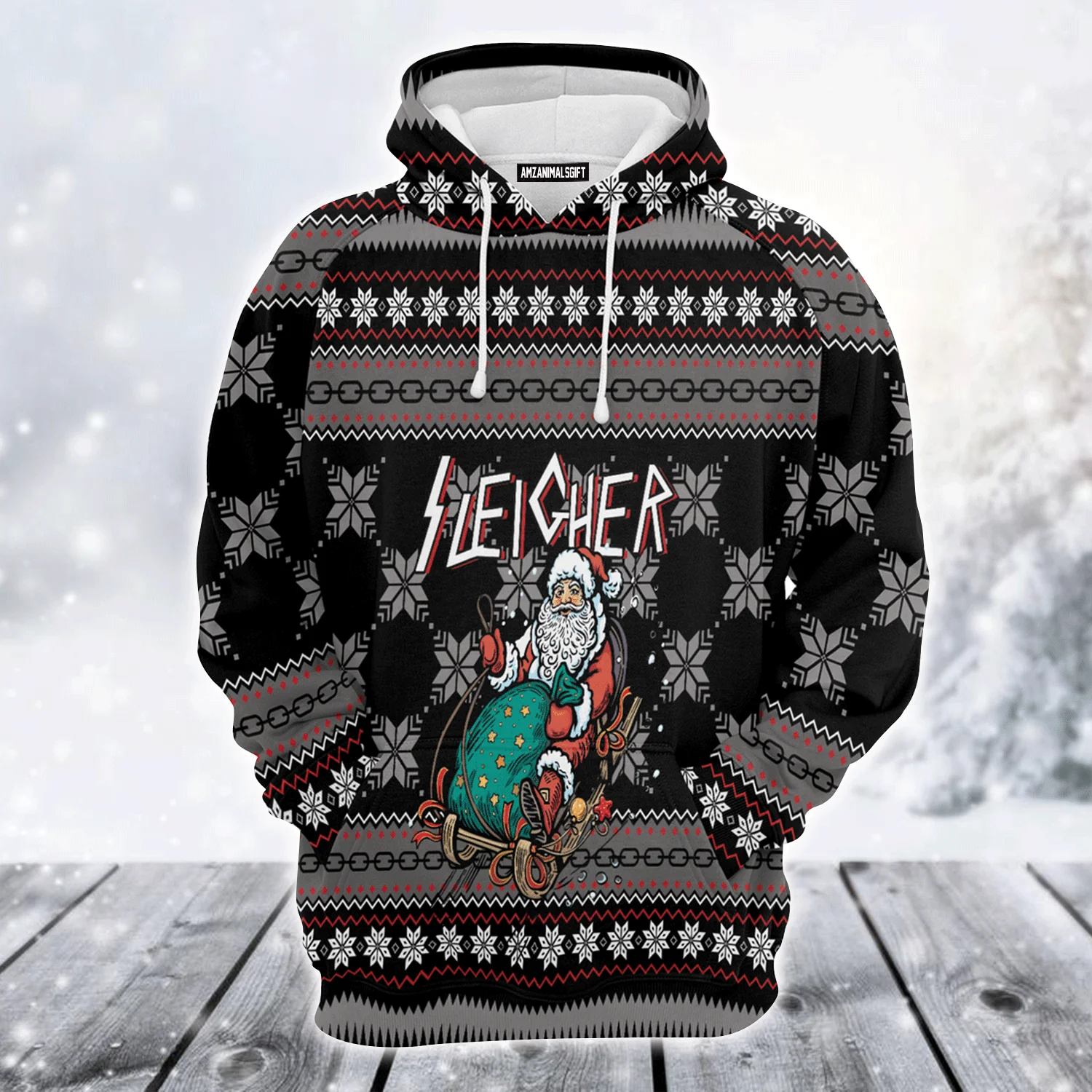 Santa Premium Christmas Hoodie, Santa Sleigher Christmas Unisex Black Hoodie For Men & Women - Perfect Gift For Christmas, Santa Lover - Image 2