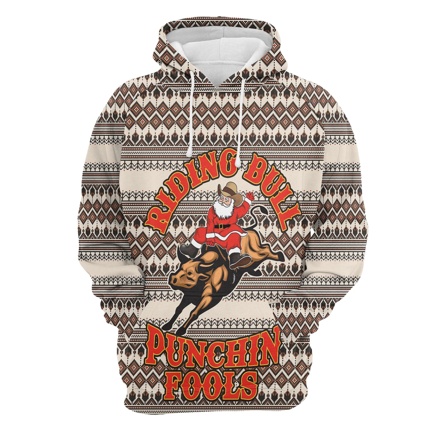 Santa Riding Bulls Pullover Premium Hoodie Punchin Fools , Perfect Outfit For Men And Women On Christmas New Year Autumn Winter