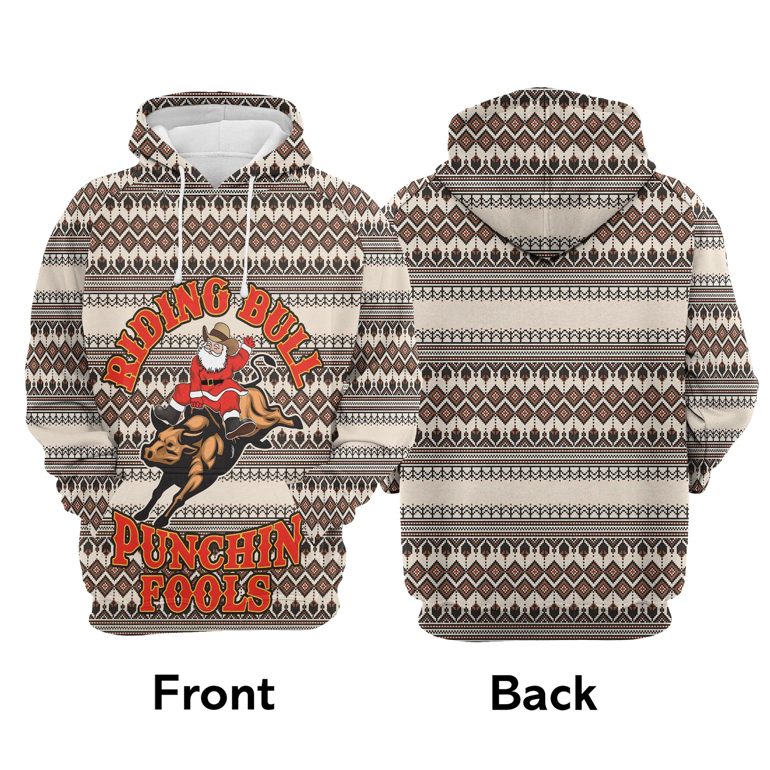Santa Riding Bulls Pullover Premium Hoodie Punchin Fools , Perfect Outfit For Men And Women On Christmas New Year Autumn Winter - Image 2