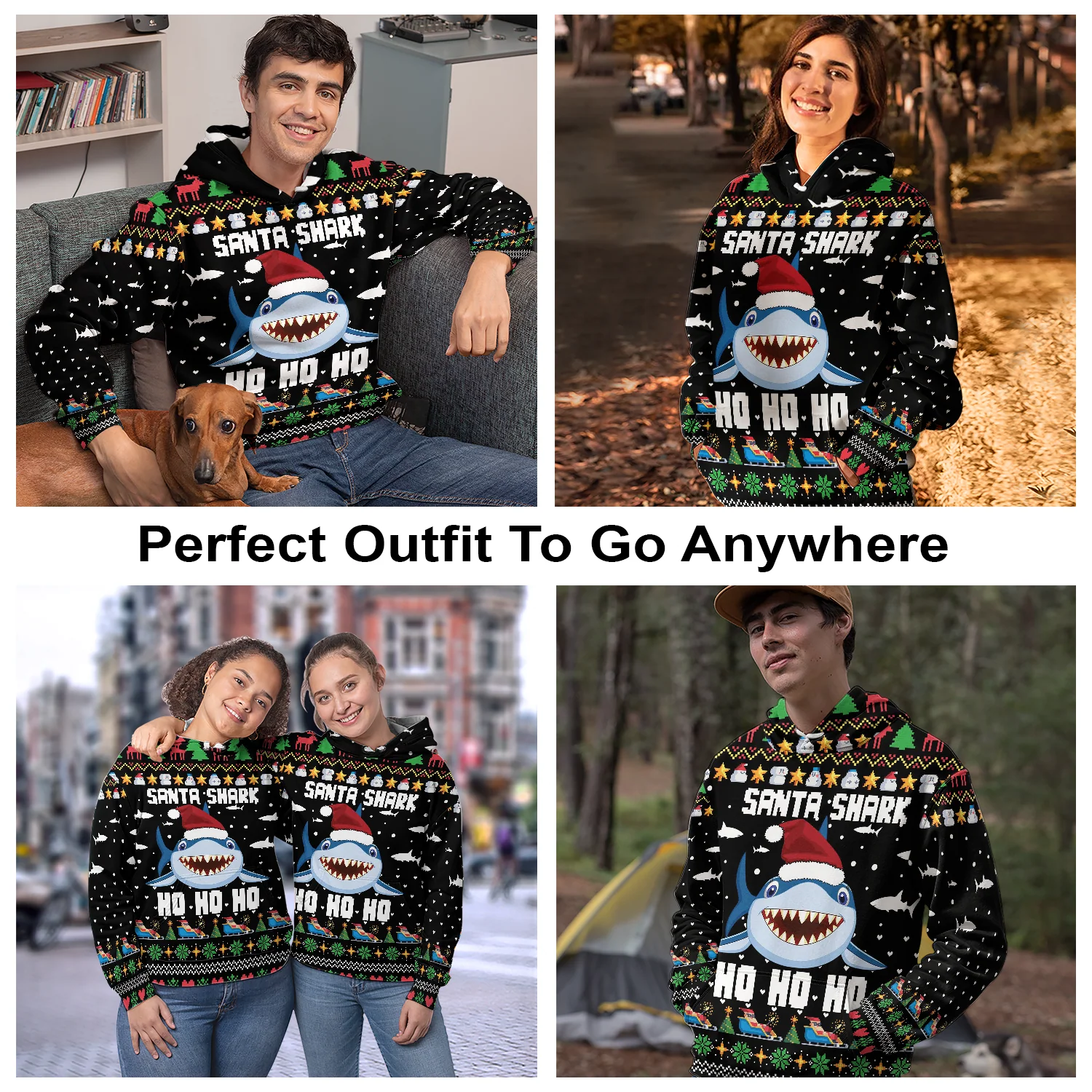 Santa Shark Pullover Premium Hoodie Ho Ho Ho, Perfect Outfit For Men And Women On Christmas New Year Autumn Winter - Image 3