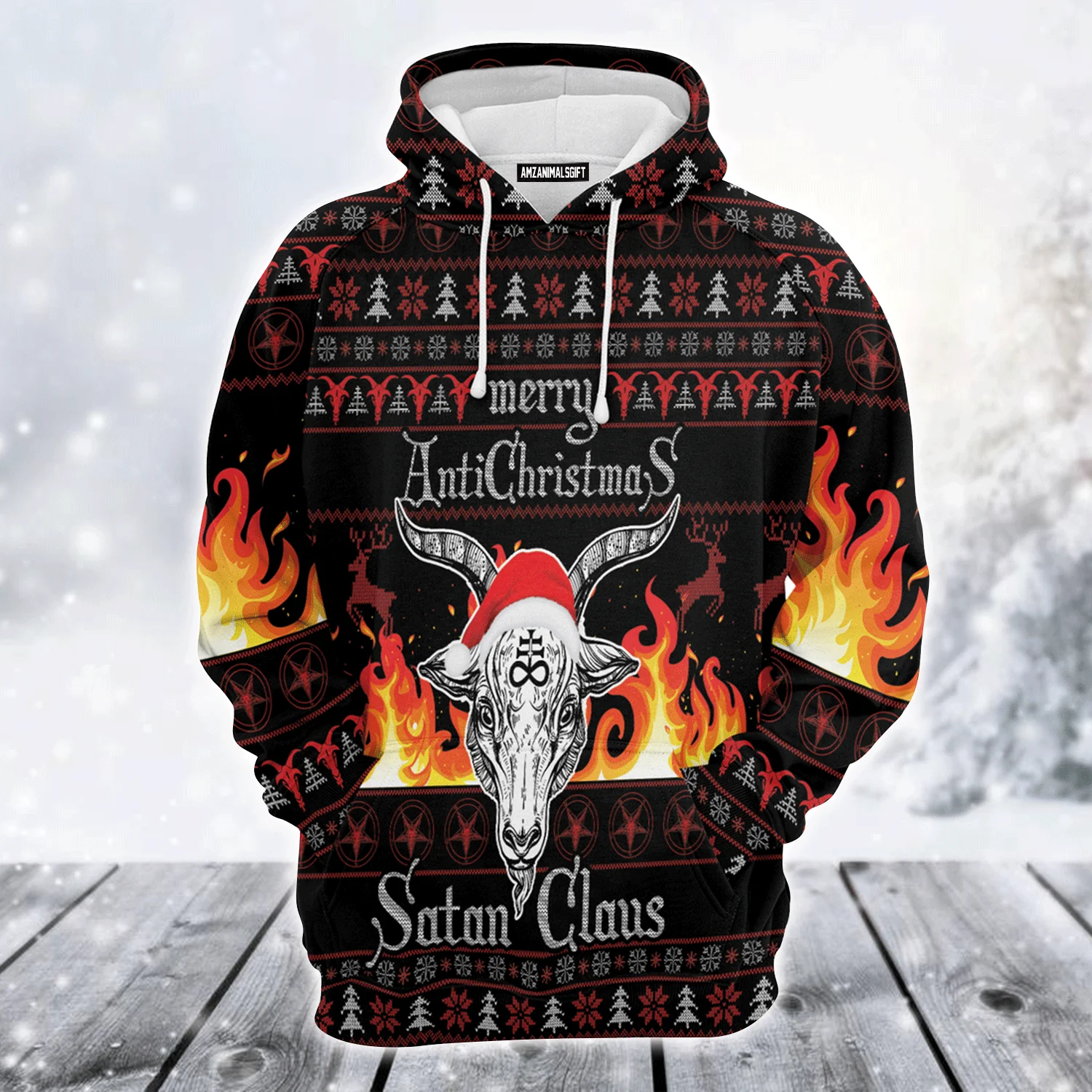 Satan Claus Premium Christmas Hoodie, Fire AntiChristmas Unisex Hoodie For Men & Women - Perfect Gift For Christmas, Friends, Family - Image 2