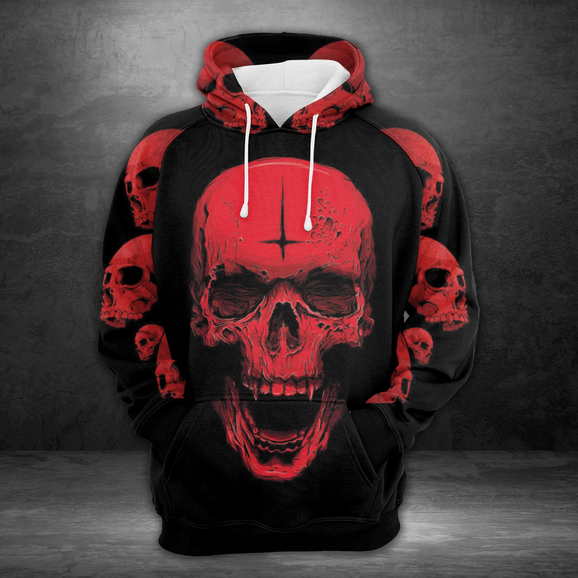 Scary Red Skull Pullover Premium Hoodie , Perfect Outfit For Men And Women On Christmas New Year Autumn Winter