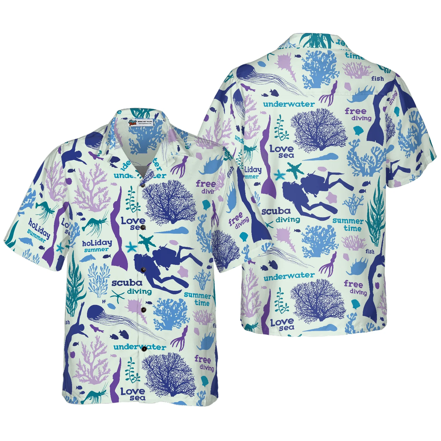Scuba Diver And Sea Pattern Hawaiian Shirt, Colorful Summer Aloha Shirt For Men Women, Gift For Friend, Team, Diving Lovers
