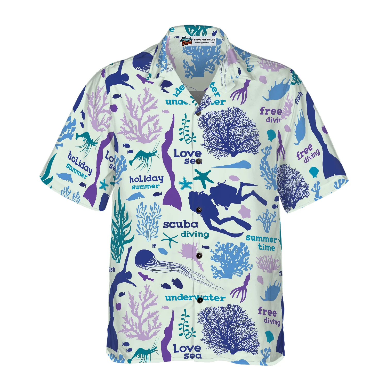 Scuba Diver And Sea Pattern Hawaiian Shirt, Colorful Summer Aloha Shirt For Men Women, Gift For Friend, Team, Diving Lovers - Image 4