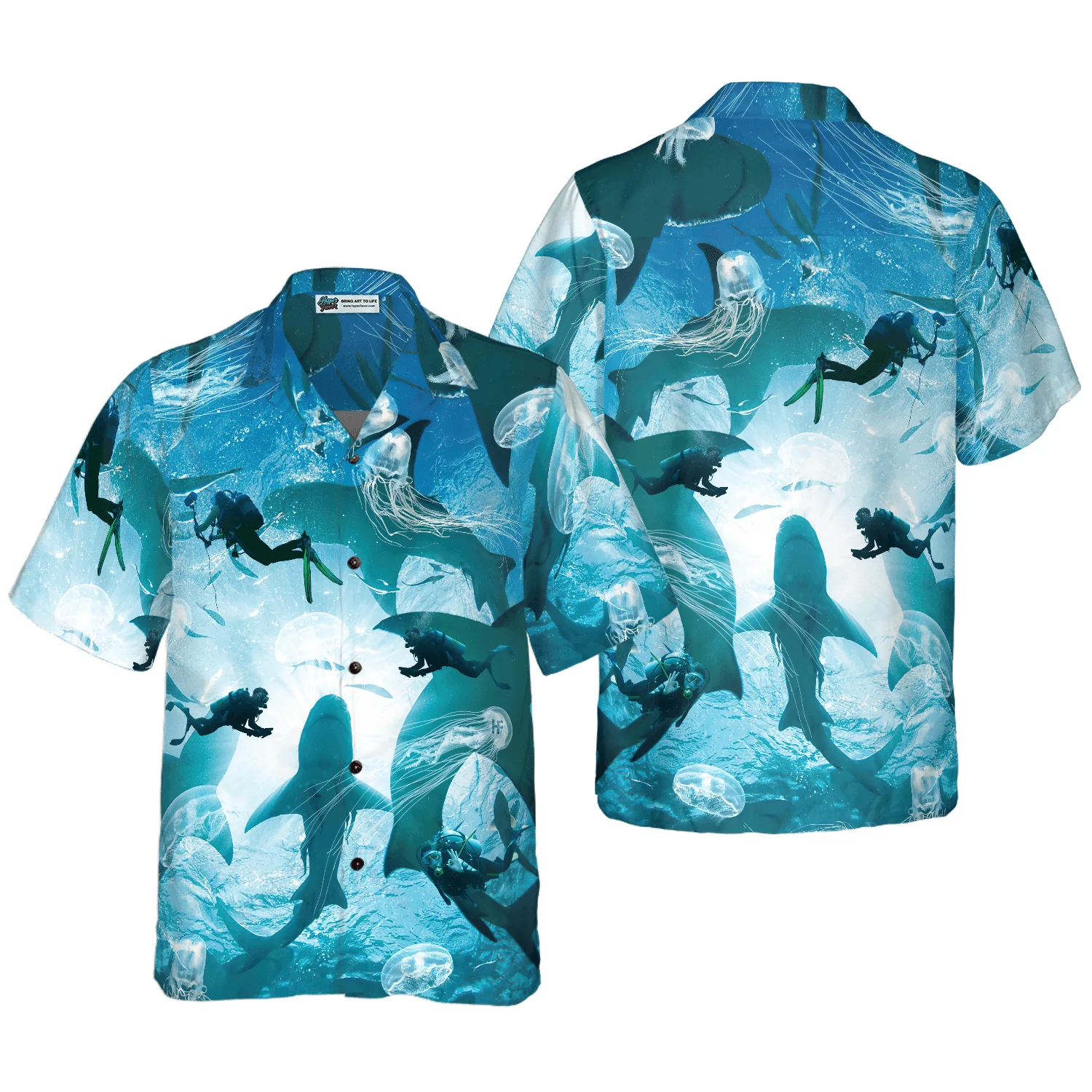Scuba Diving With Sharks Hawaiian Shirt, Colorful Summer Aloha Shirt For Men Women, Gift For Friend, Team, Diving Lovers