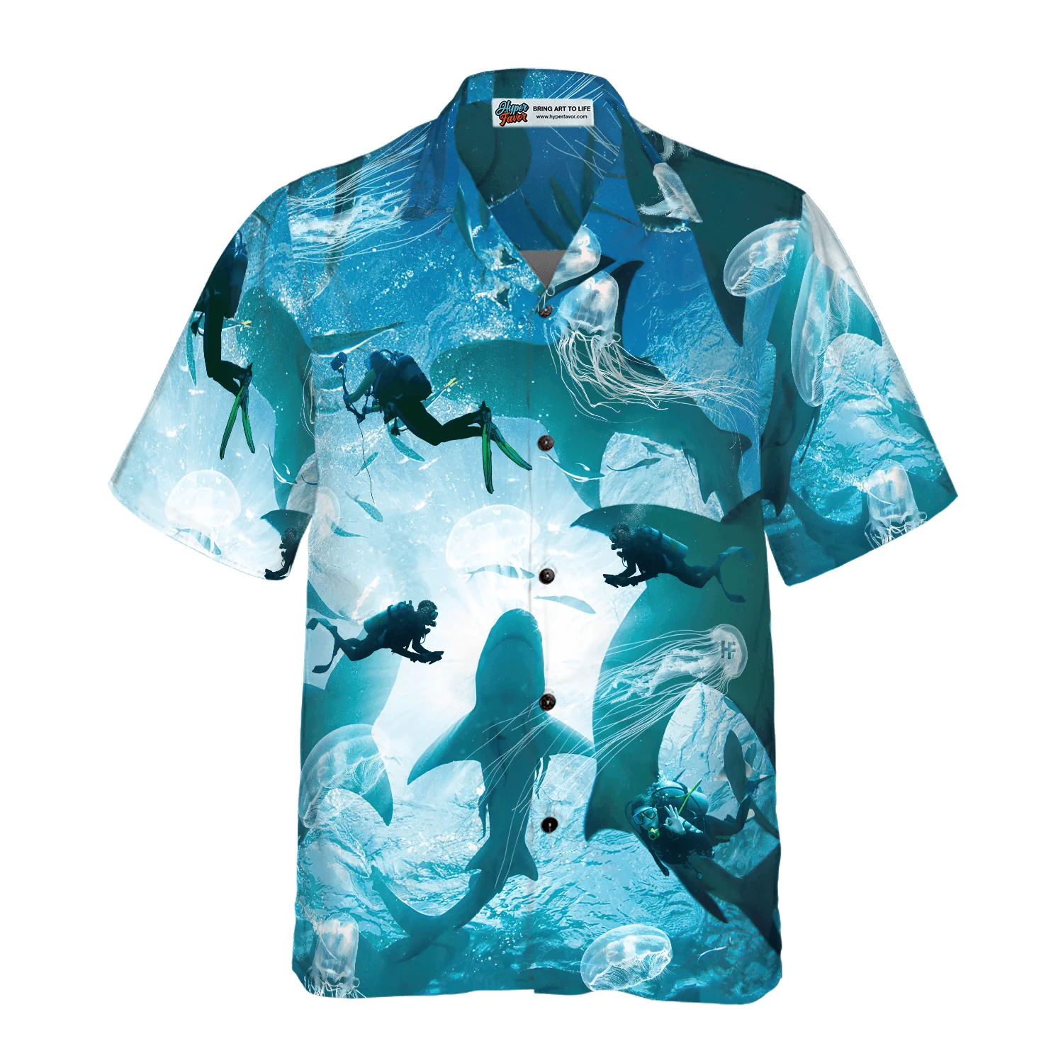 Scuba Diving With Sharks Hawaiian Shirt, Colorful Summer Aloha Shirt For Men Women, Gift For Friend, Team, Diving Lovers - Image 4