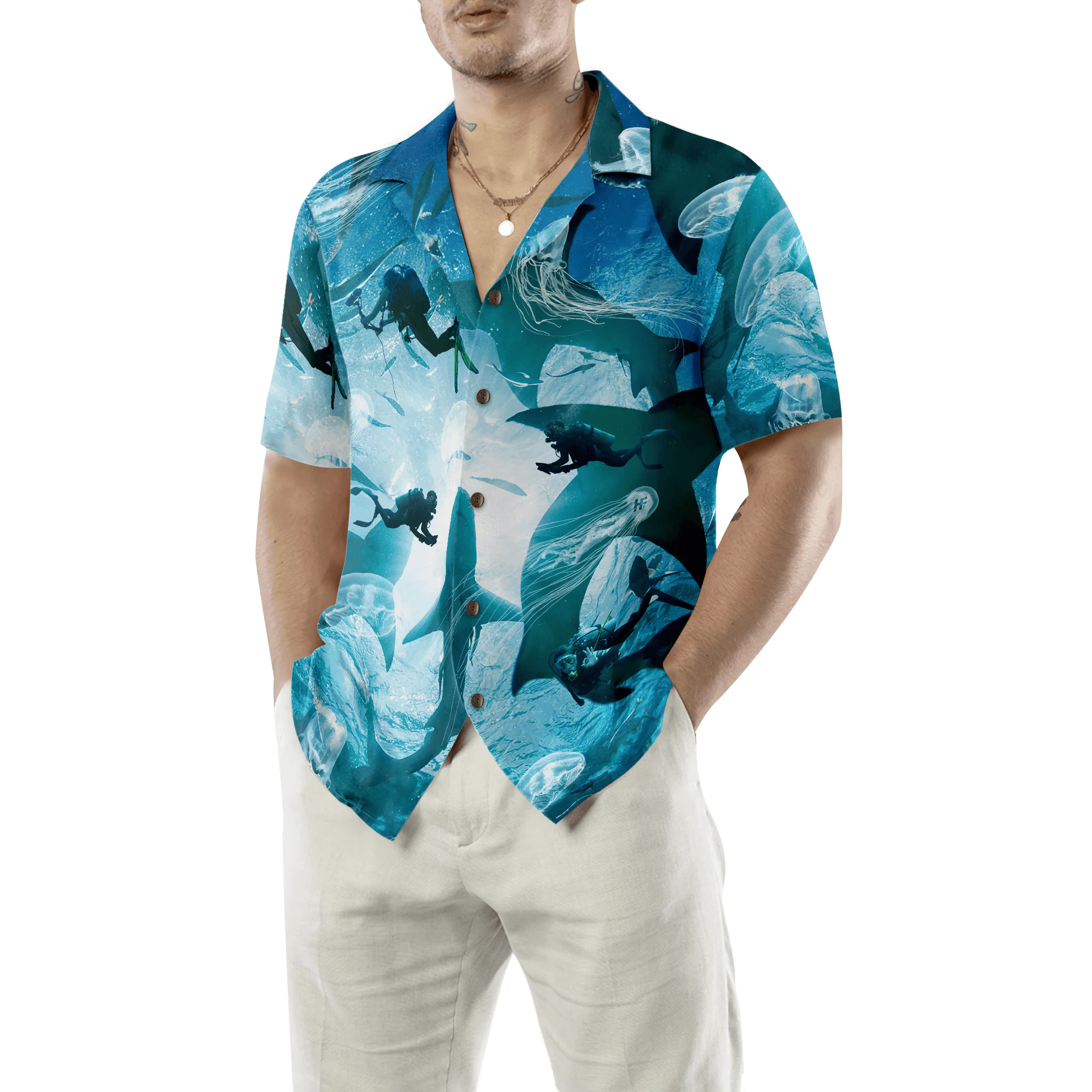 Scuba Diving With Sharks Hawaiian Shirt, Colorful Summer Aloha Shirt For Men Women, Gift For Friend, Team, Diving Lovers - Image 5