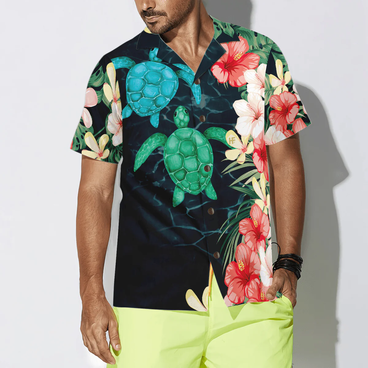 Sea Turtle Hawaiian Shirt, Tropical Flower, Tropical Sea Turtle Aloha Shirt For Men - Perfect Gift For Husband, Boyfriend, Friend, Family - Image 4