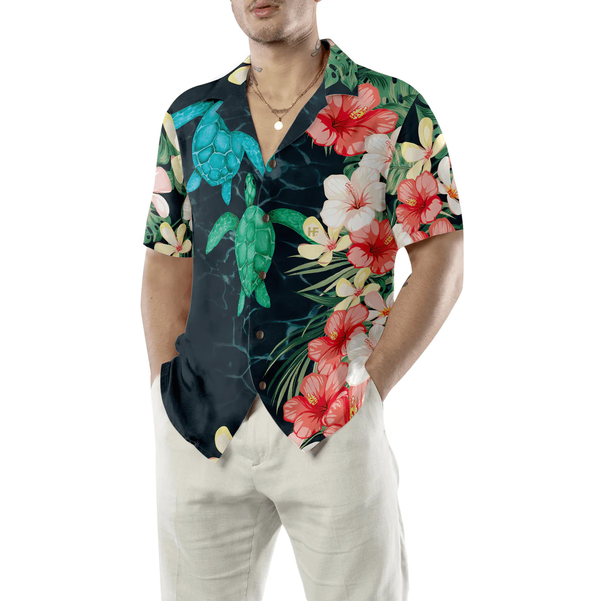 Sea Turtle Hawaiian Shirt, Tropical Flower, Tropical Sea Turtle Aloha Shirt For Men - Perfect Gift For Husband, Boyfriend, Friend, Family - Image 5