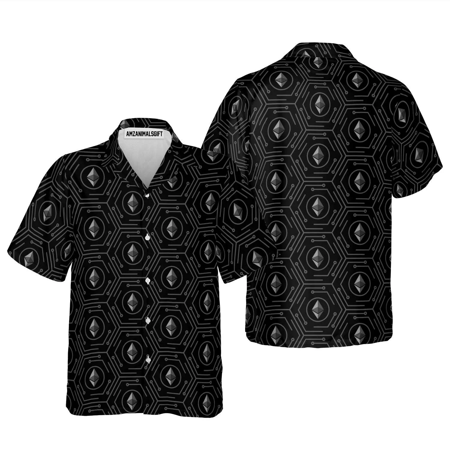 Seamless High Tech Ethereum Cryptocurrency Hawaiian Shirt, Colorful Summer Aloha Shirt For Men Women, Perfect Gift For Husband, Wife, Friend, Family