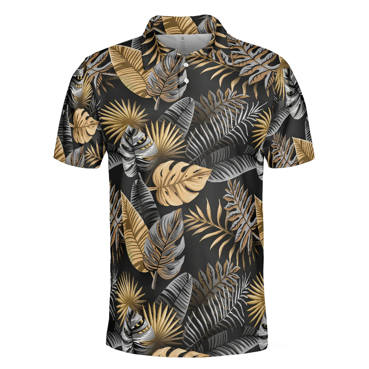 Men Golf Polo Shirt - Seamless Luxury Tropical Pattern Golf Polo Shirt, Black And Gold Best Floral Golf Shirt For Men - Perfect Gift For Men, Golfer - Image 3