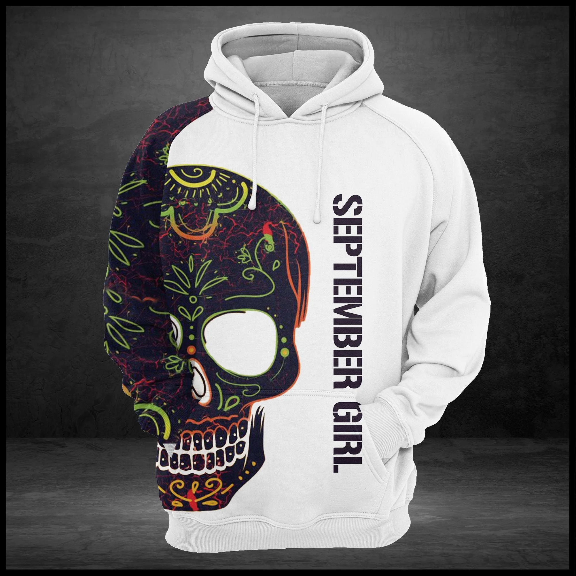 September Girl Skull Pullover Premium Hoodie Tattoos Pretty Eyes, Perfect Outfit For Men And Women On Christmas New Year Autumn Winter - Image 2