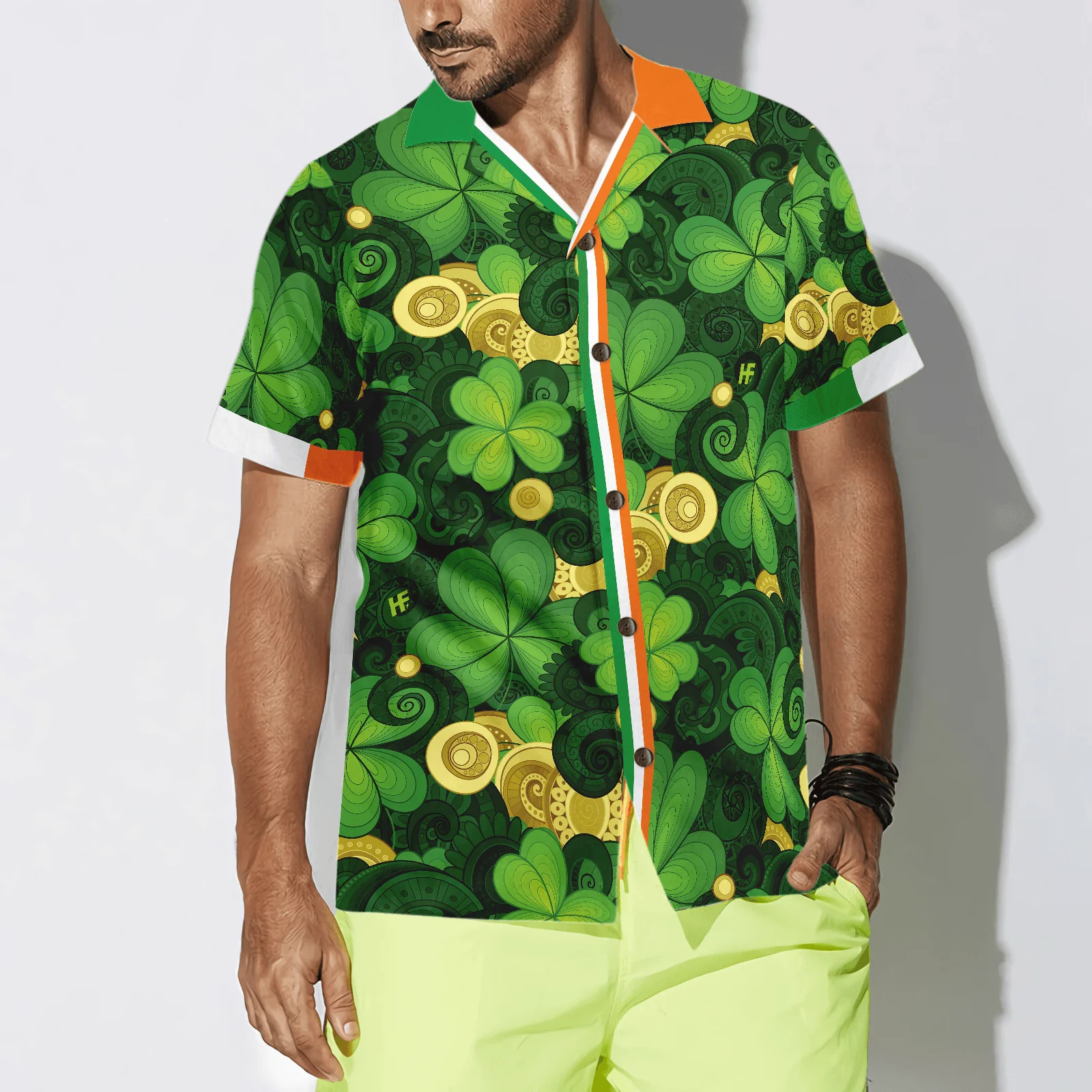 Shamrock And Gold Coins Saint St Patrick's Day Irish Ireland Hawaiian Shirt, Colorful Summer Aloha Shirt For Men Women, Perfect Gift For Husband, Wife - Image 3
