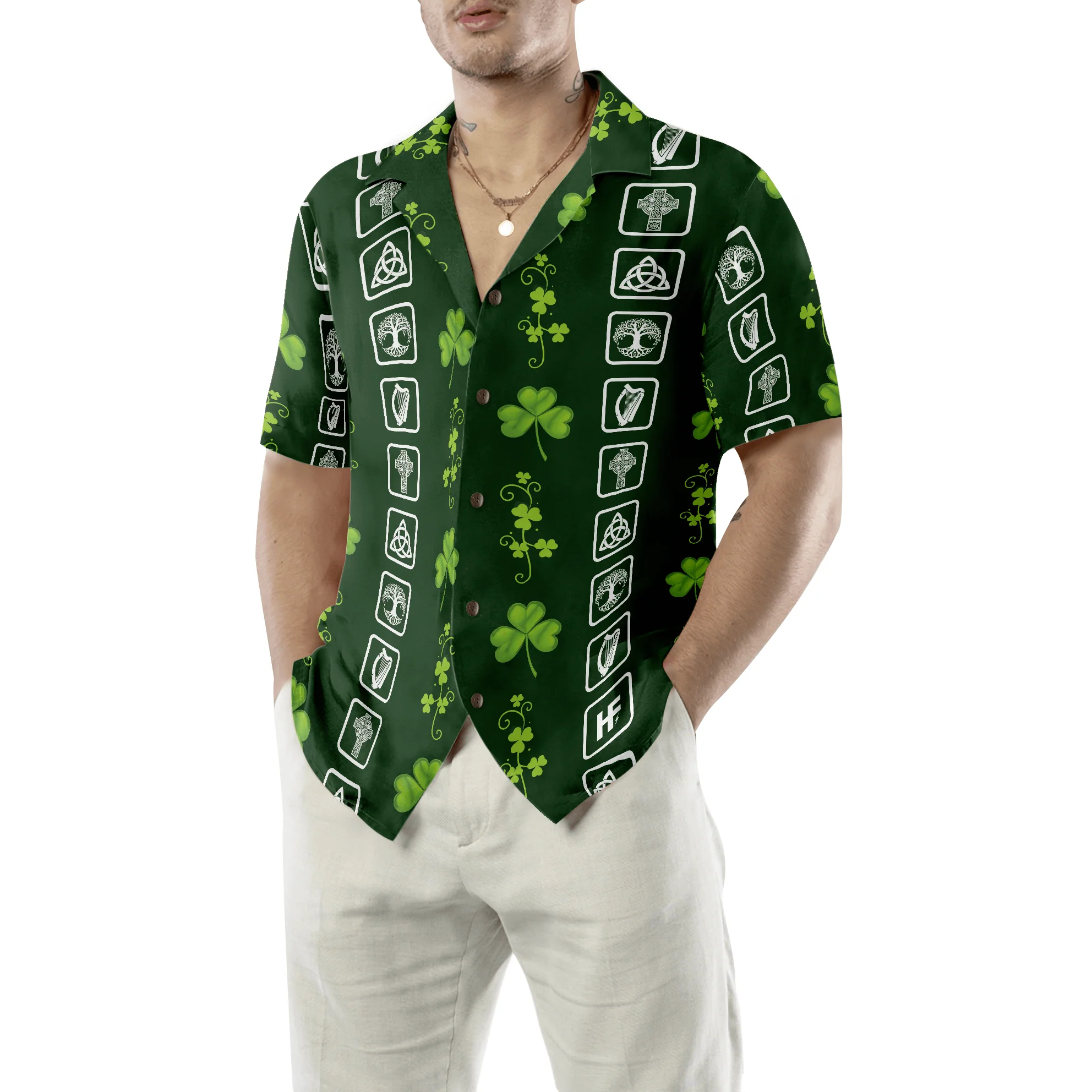 Shamrock Irish Symbols Hawaiian Shirt, Colorful Summer Aloha Shirts For Men Women, Perfect Gift For Husband, Wife, St. Patrick's Day - Image 5