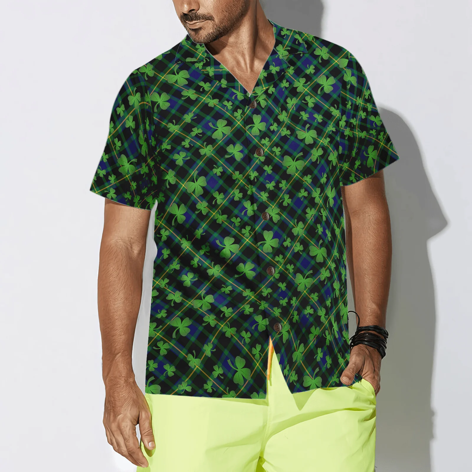 Shamrock Seamless Pattern Hawaiian Shirt, Colorful Summer Aloha Shirts For Men Women, Perfect Gift For Husband, Wife, Friend, Family, Patrick's Day - Image 3