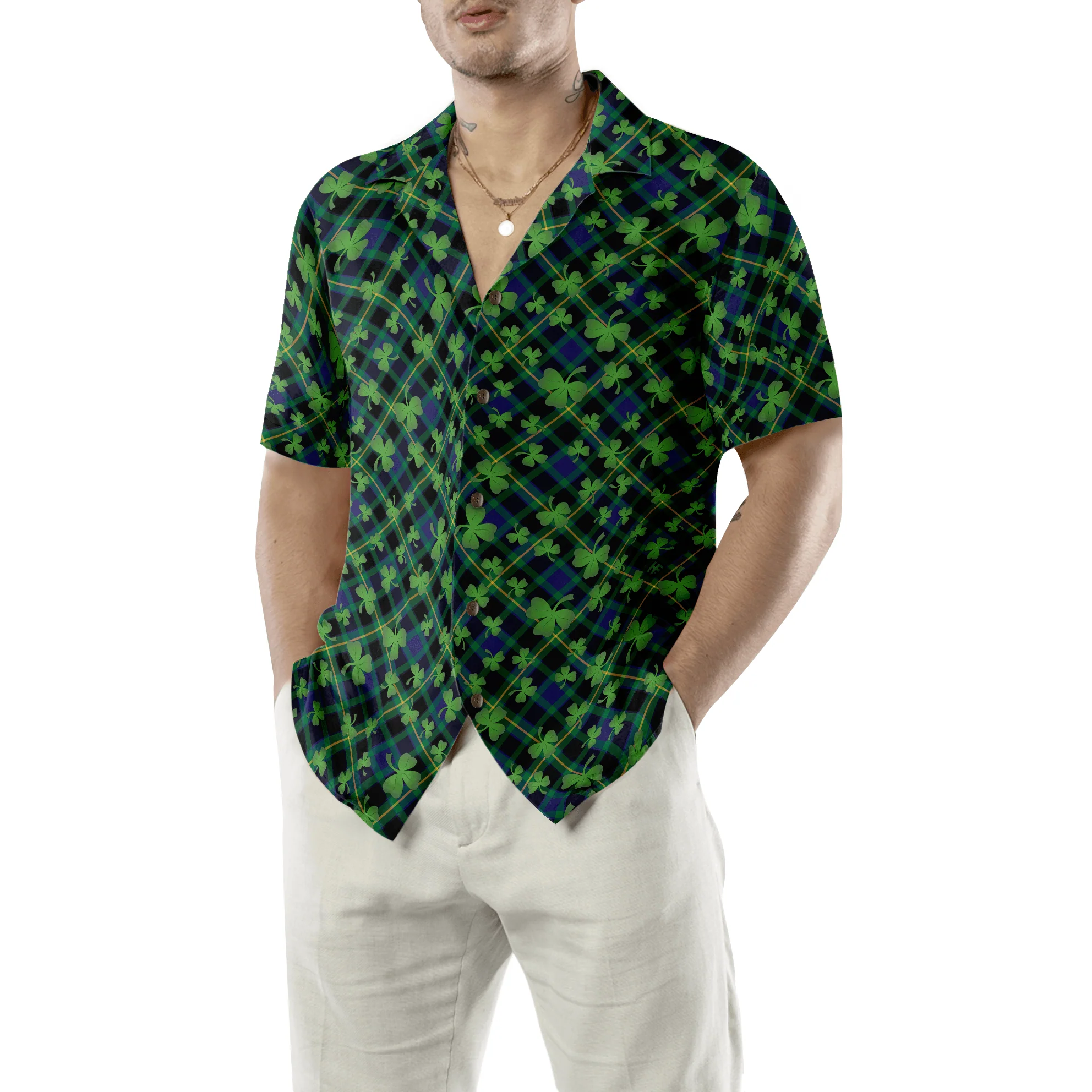 Shamrock Seamless Pattern Hawaiian Shirt, Colorful Summer Aloha Shirts For Men Women, Perfect Gift For Husband, Wife, Friend, Family, Patrick's Day - Image 5