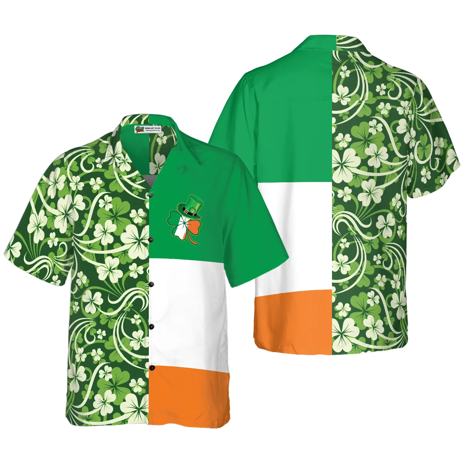 Shamrock With Flag Saint Patrick's Day Irish Ireland Hawaiian Shirt, Colorful Summer Aloha Shirts For Men Women, Perfect Gift For Husband, Wife