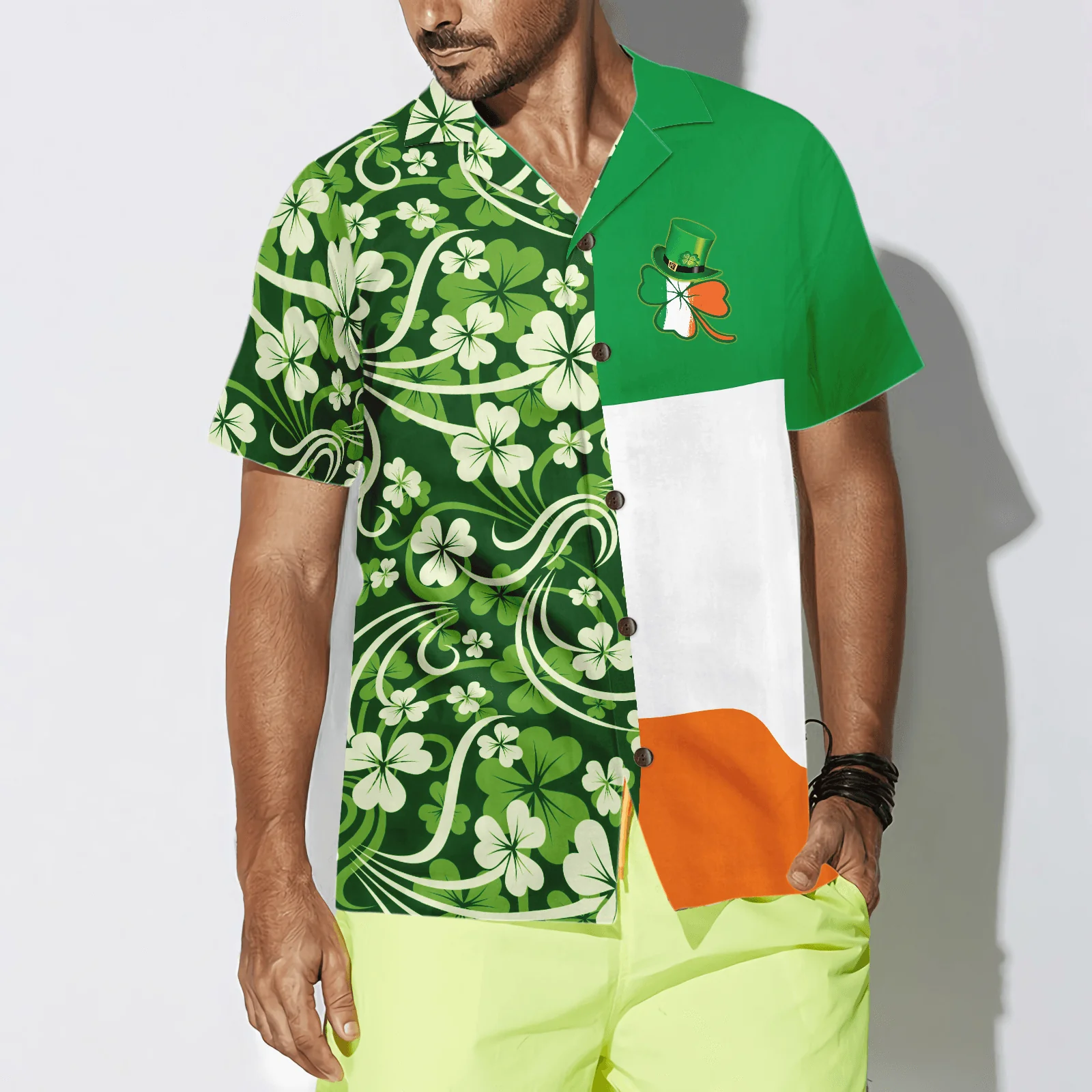 Shamrock With Flag Saint Patrick's Day Irish Ireland Hawaiian Shirt, Colorful Summer Aloha Shirts For Men Women, Perfect Gift For Husband, Wife - Image 3