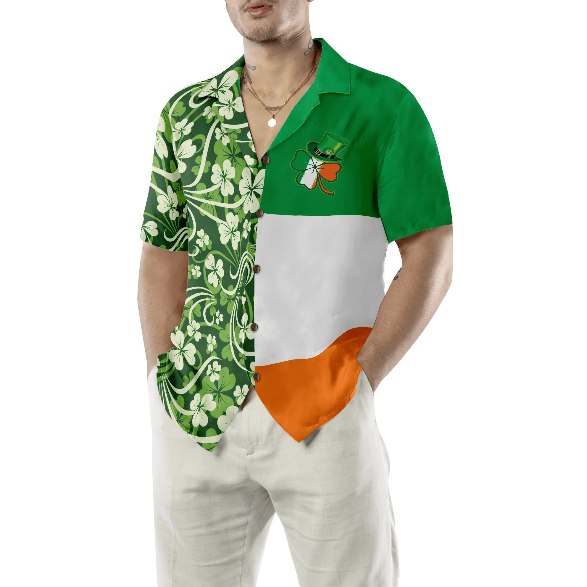 Shamrock With Flag Saint Patrick's Day Irish Ireland Hawaiian Shirt, Colorful Summer Aloha Shirts For Men Women, Perfect Gift For Husband, Wife - Image 5