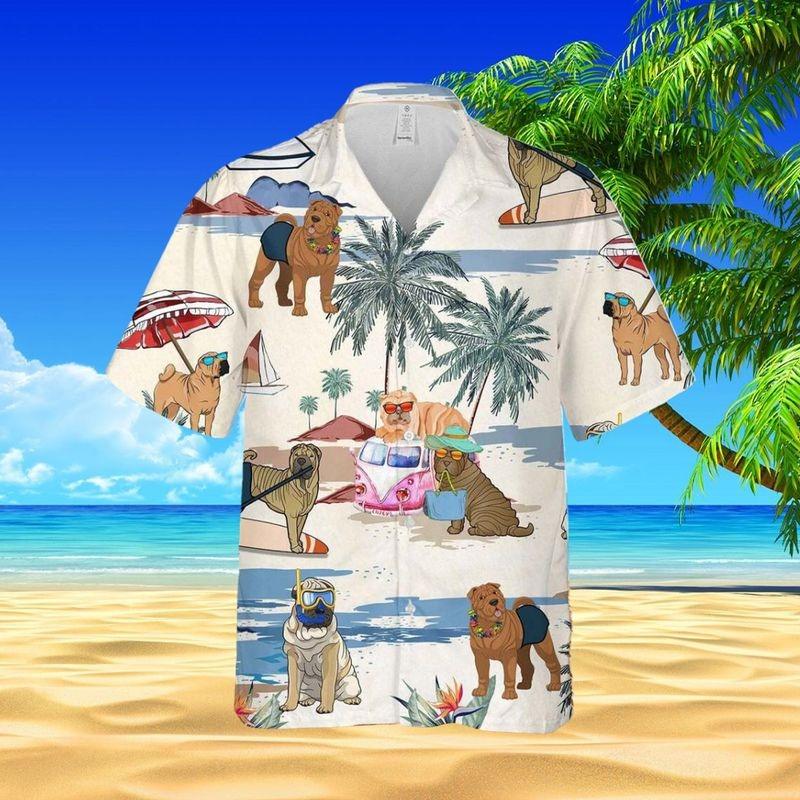 Shar Pei Aloha Hawaiian Shirt - Shar Pei In Beach Hawaiian Shirt, Tropical Leaves Hawaiian Shirt For Men & Women, Shar Pei Lover
