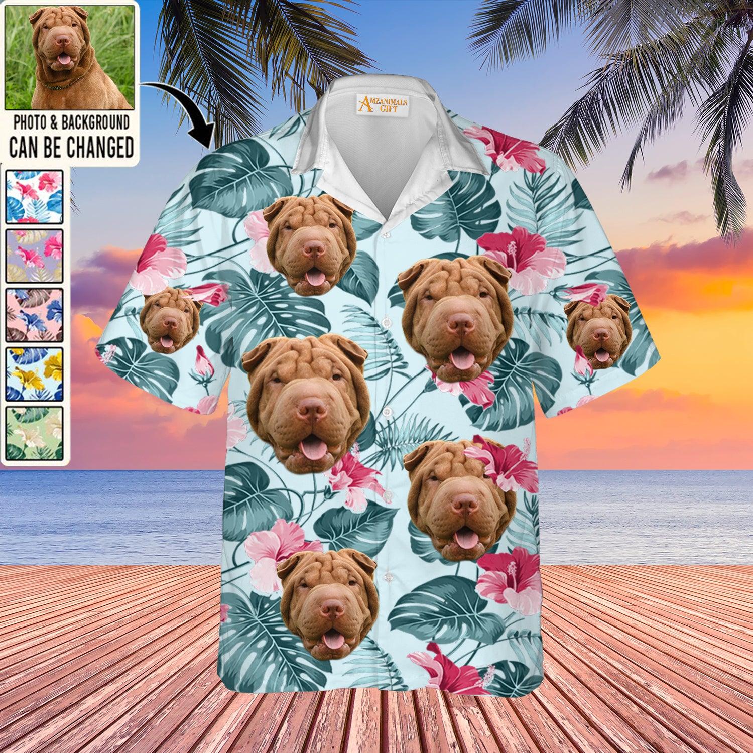 Shar Pei Face Custom Aloha Hawaii Shirt - Dog Custom Photo With Tropical Pattern Personalized Hawaiian Shirt - Perfect Gift For Dog Lovers, Friend, Family